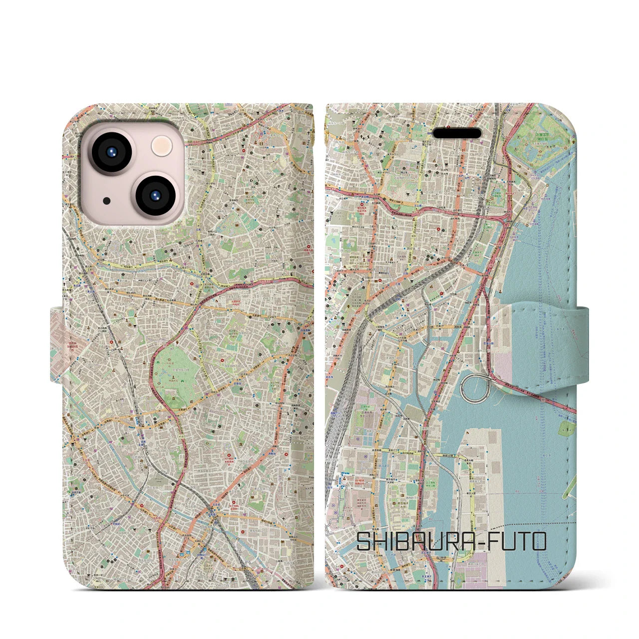 【芝浦ふ頭(東京都)】地図柄iPhoneケース(手帳タイプ)ナチュラル・iPhone 13 mini 用