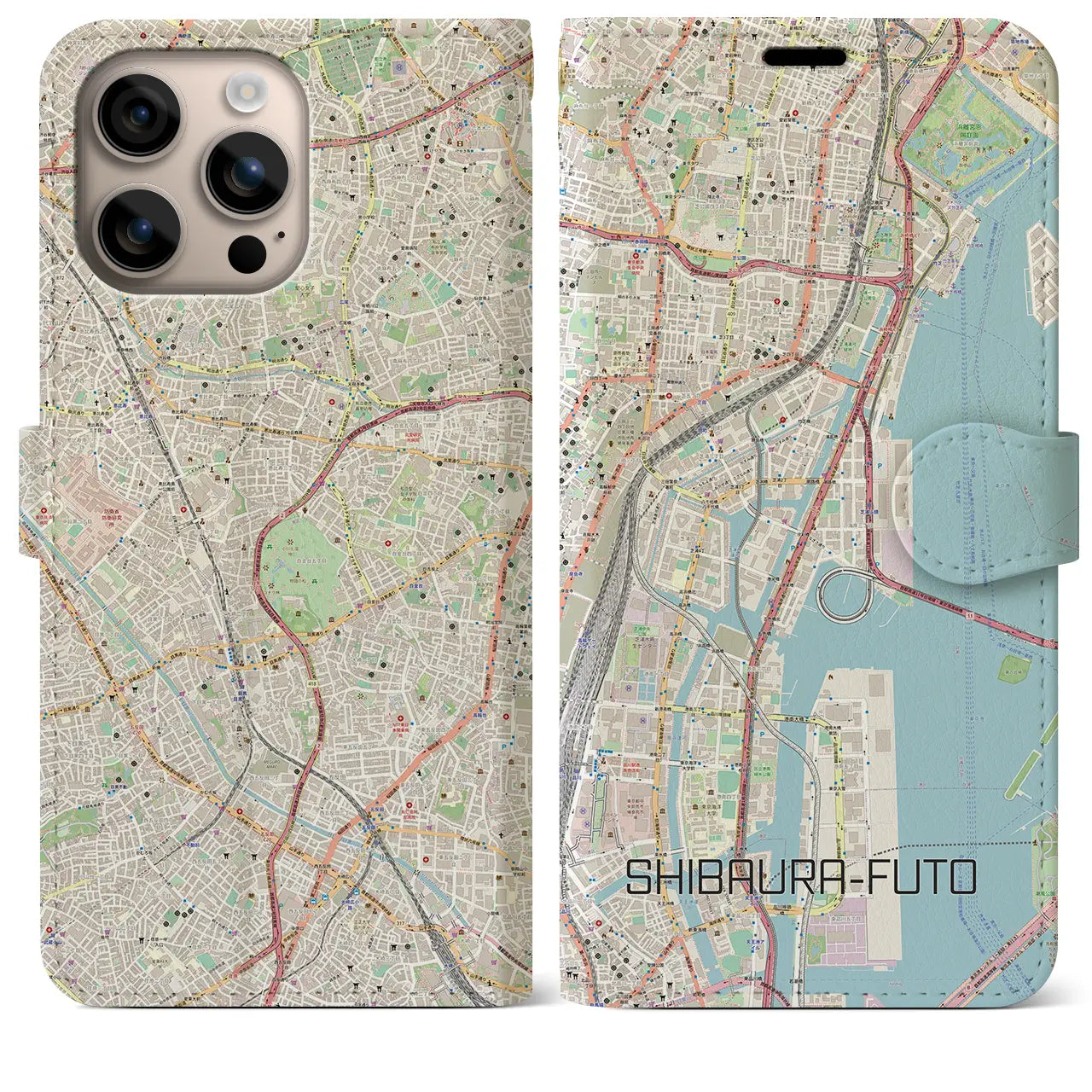 【芝浦ふ頭(東京都)】地図柄iPhoneケース(手帳タイプ)ナチュラル・iPhone 16 Plus 用