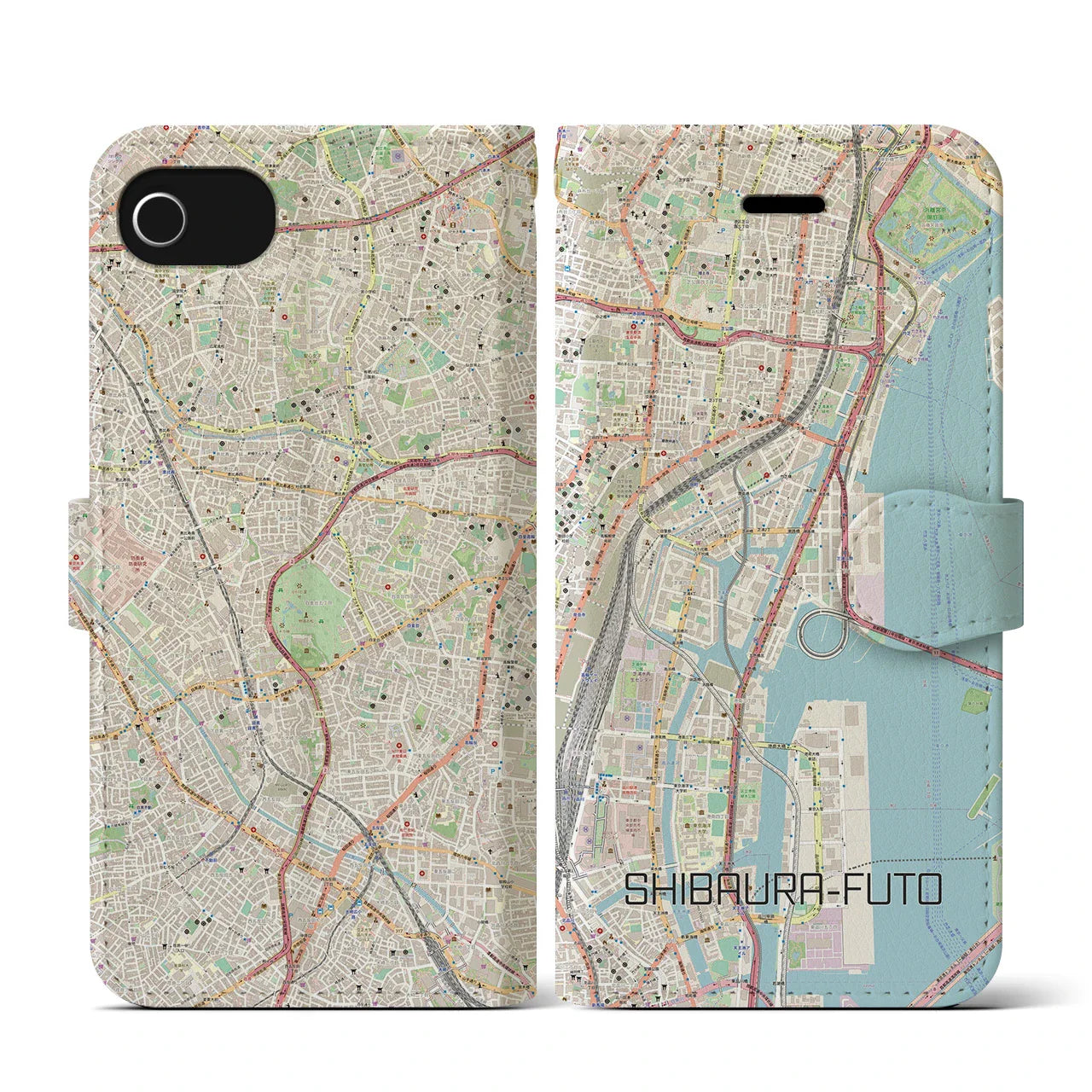 【芝浦ふ頭(東京都)】地図柄iPhoneケース(手帳タイプ)ナチュラル・iPhone SE(第3 / 第2世代) / 8 / 7 / 6s / 6 用