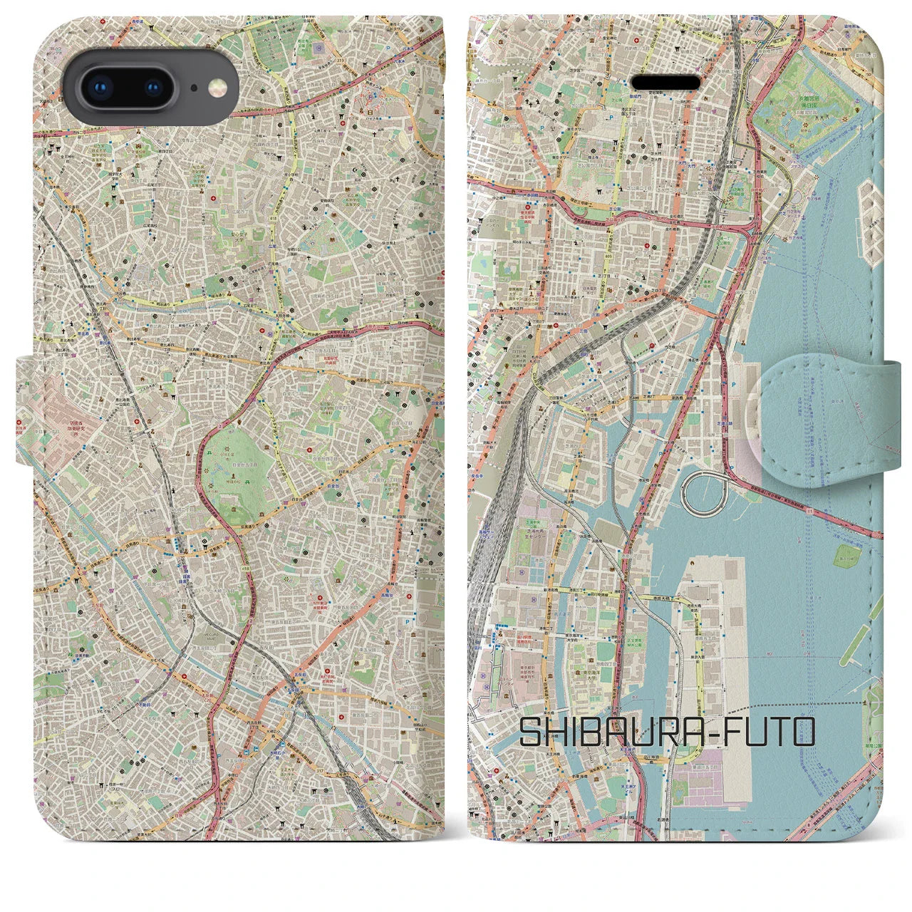 【芝浦ふ頭(東京都)】地図柄iPhoneケース(手帳タイプ)ナチュラル・iPhone 8Plus /7Plus / 6sPlus / 6Plus 用