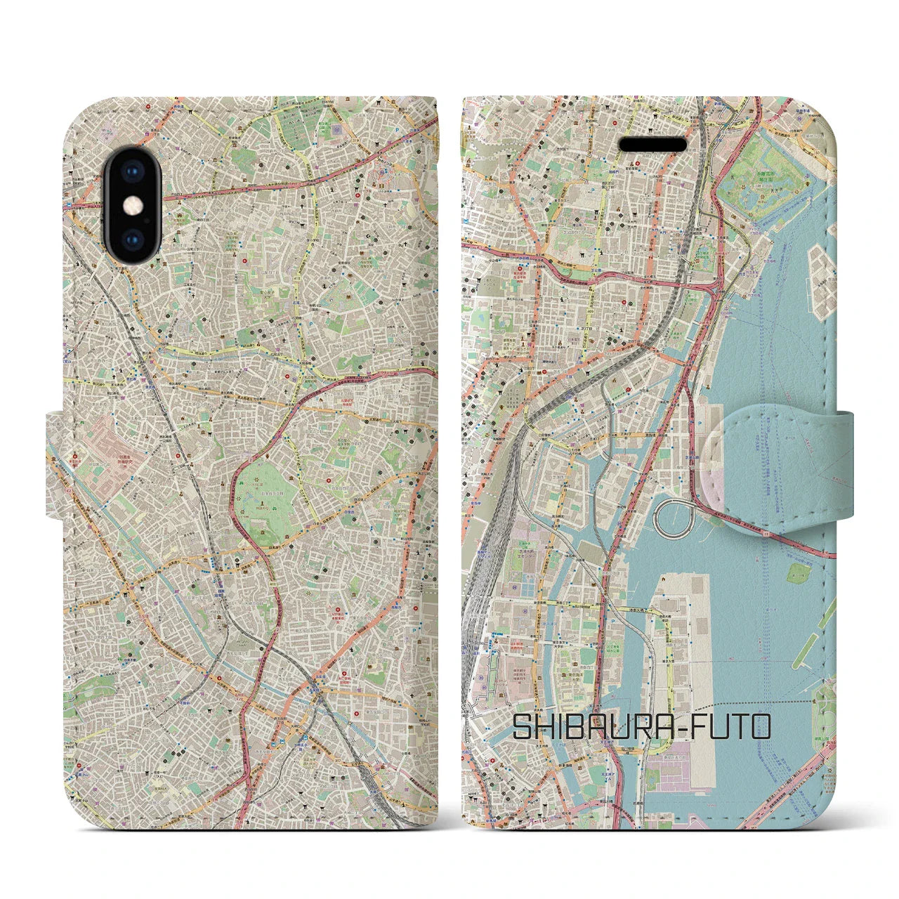 【芝浦ふ頭(東京都)】地図柄iPhoneケース(手帳タイプ)ナチュラル・iPhone XS / X 用