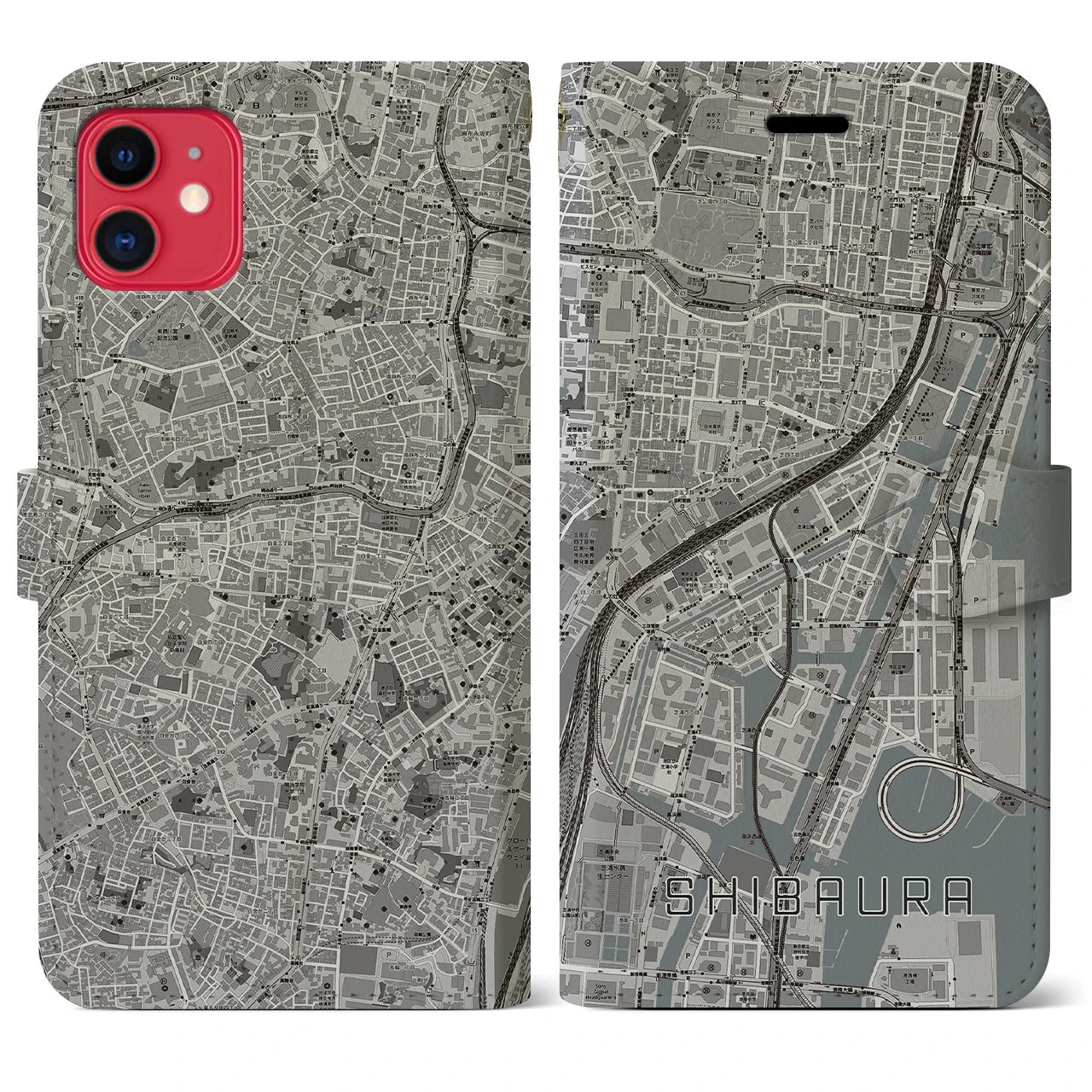 【芝浦(東京都)】地図柄iPhoneケース(手帳タイプ)モノトーン・iPhone 11 用