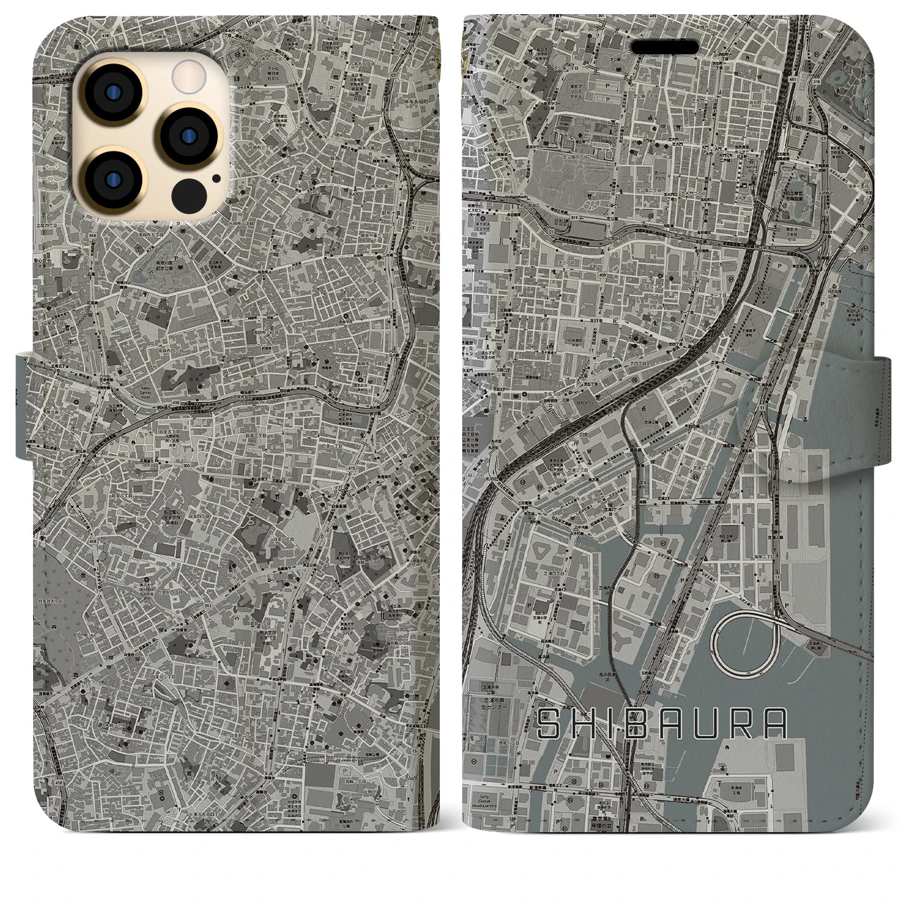【芝浦(東京都)】地図柄iPhoneケース(手帳タイプ)モノトーン・iPhone 12 Pro Max 用