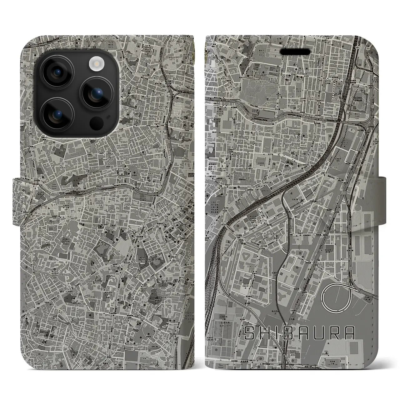 【芝浦(東京都)】地図柄iPhoneケース(手帳タイプ)モノトーン・iPhone 16 用