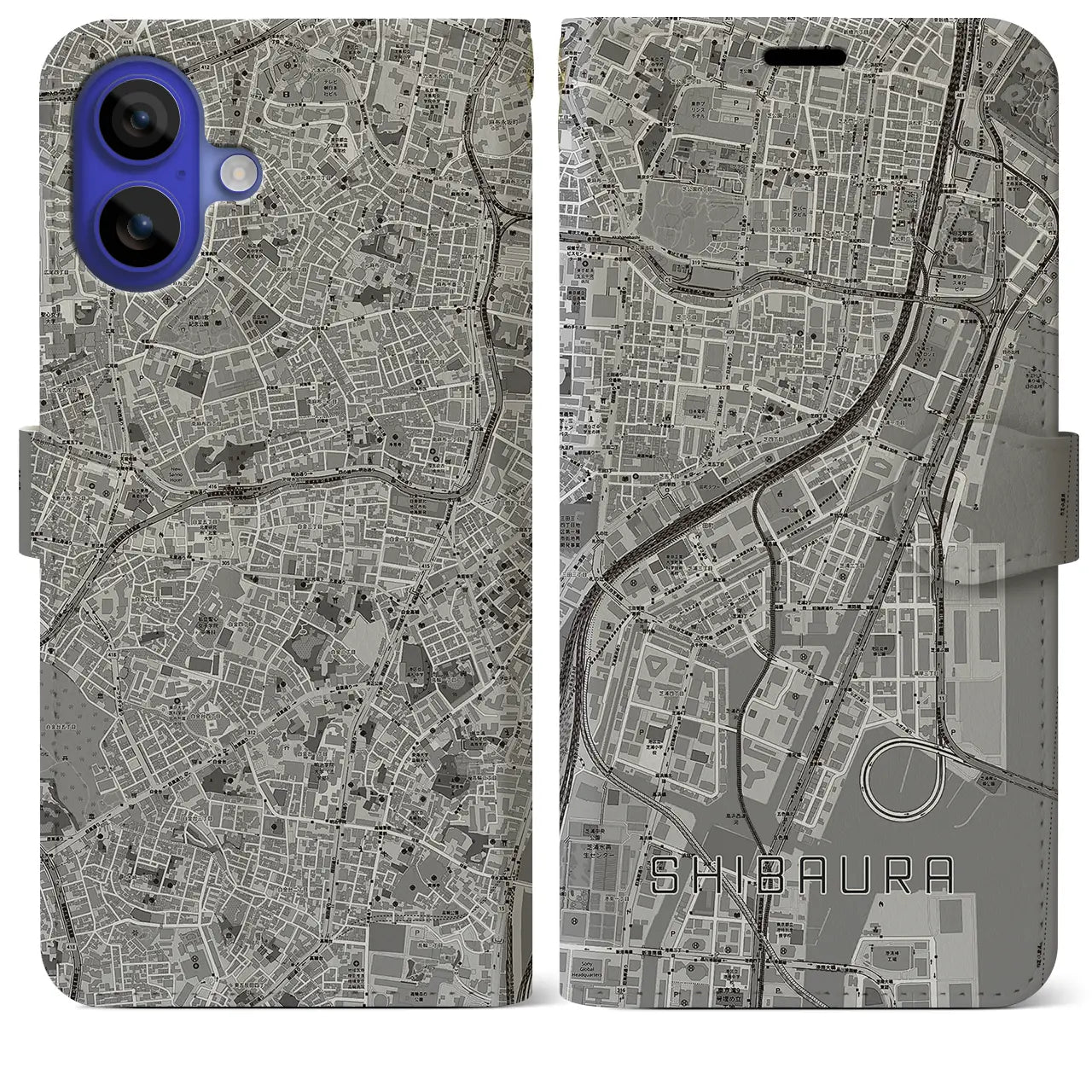 【芝浦(東京都)】地図柄iPhoneケース(手帳タイプ)モノトーン・iPhone 16 Pro Max 用