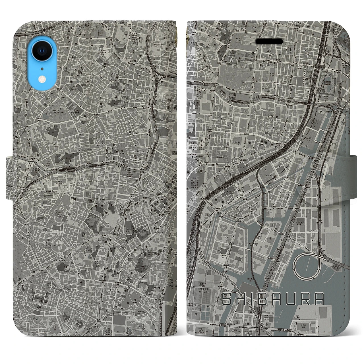 【芝浦(東京都)】地図柄iPhoneケース(手帳タイプ)モノトーン・iPhone XR 用