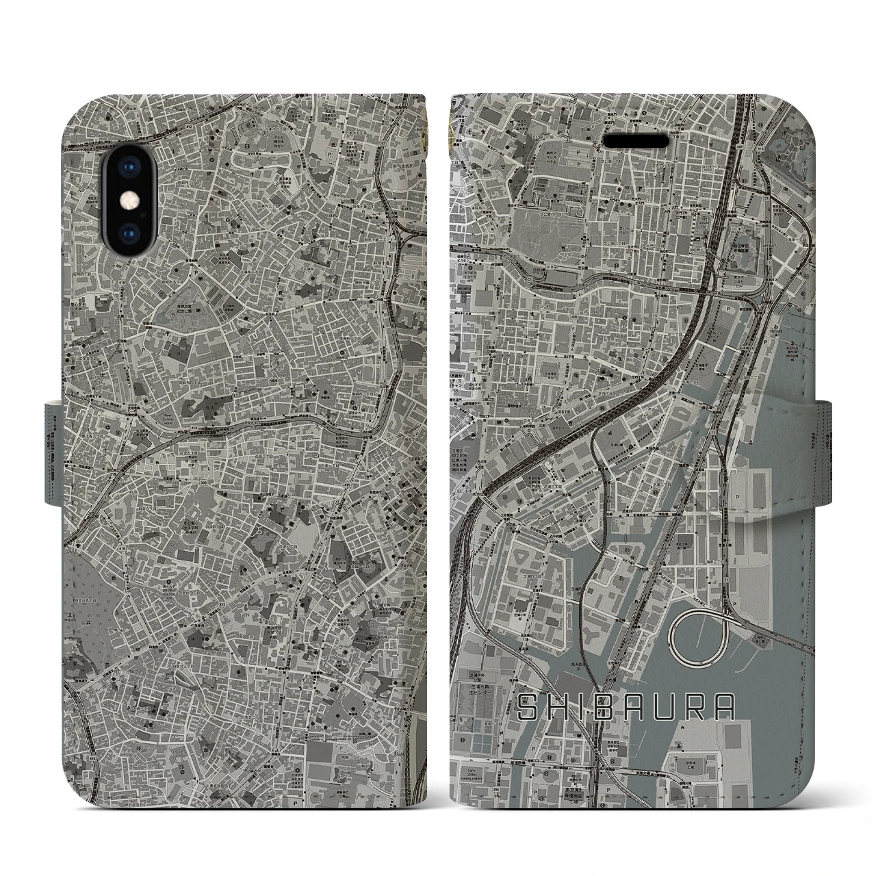 【芝浦(東京都)】地図柄iPhoneケース(手帳タイプ)モノトーン・iPhone XS / X 用