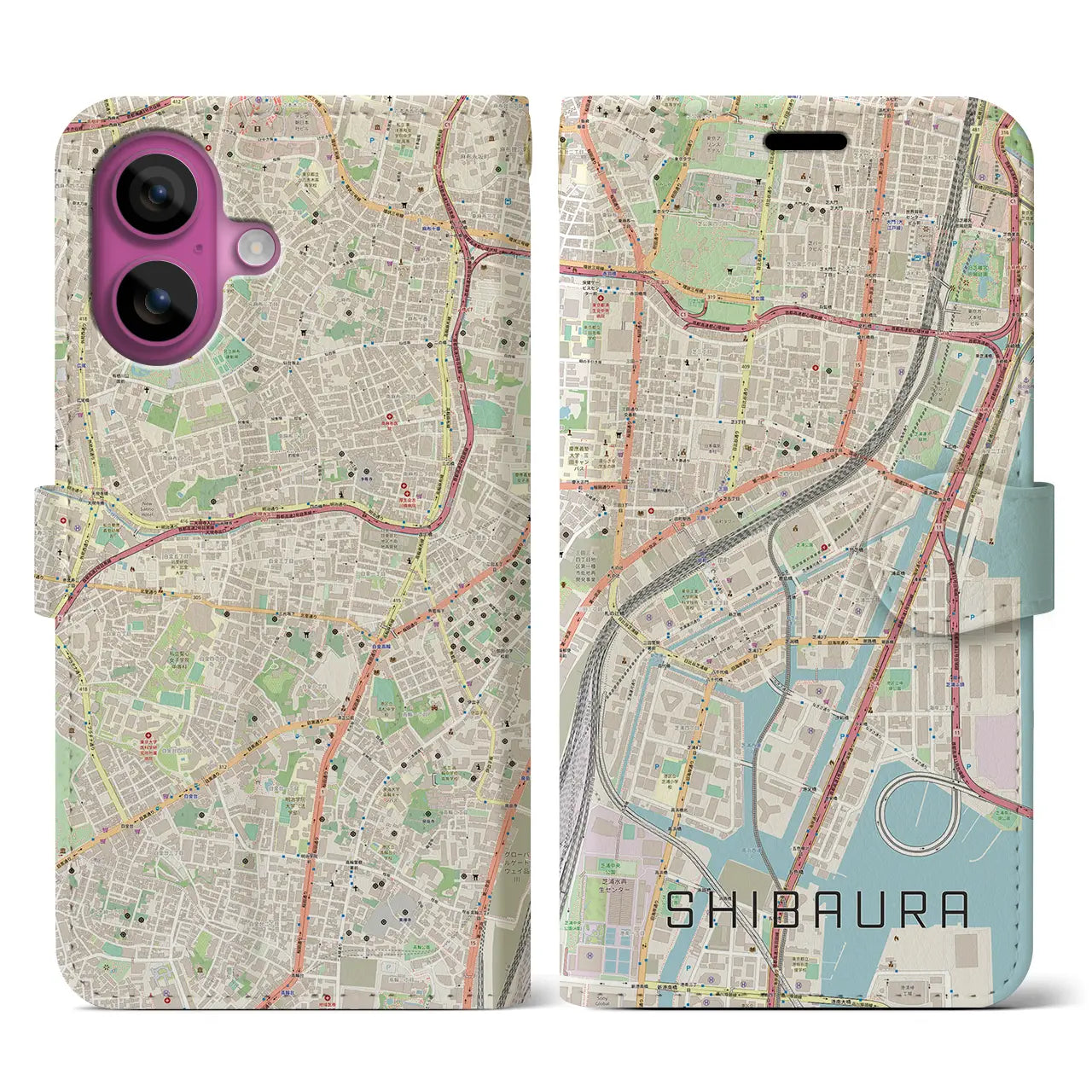【芝浦(東京都)】地図柄iPhoneケース(手帳タイプ)ナチュラル・iPhone 16 Pro 用