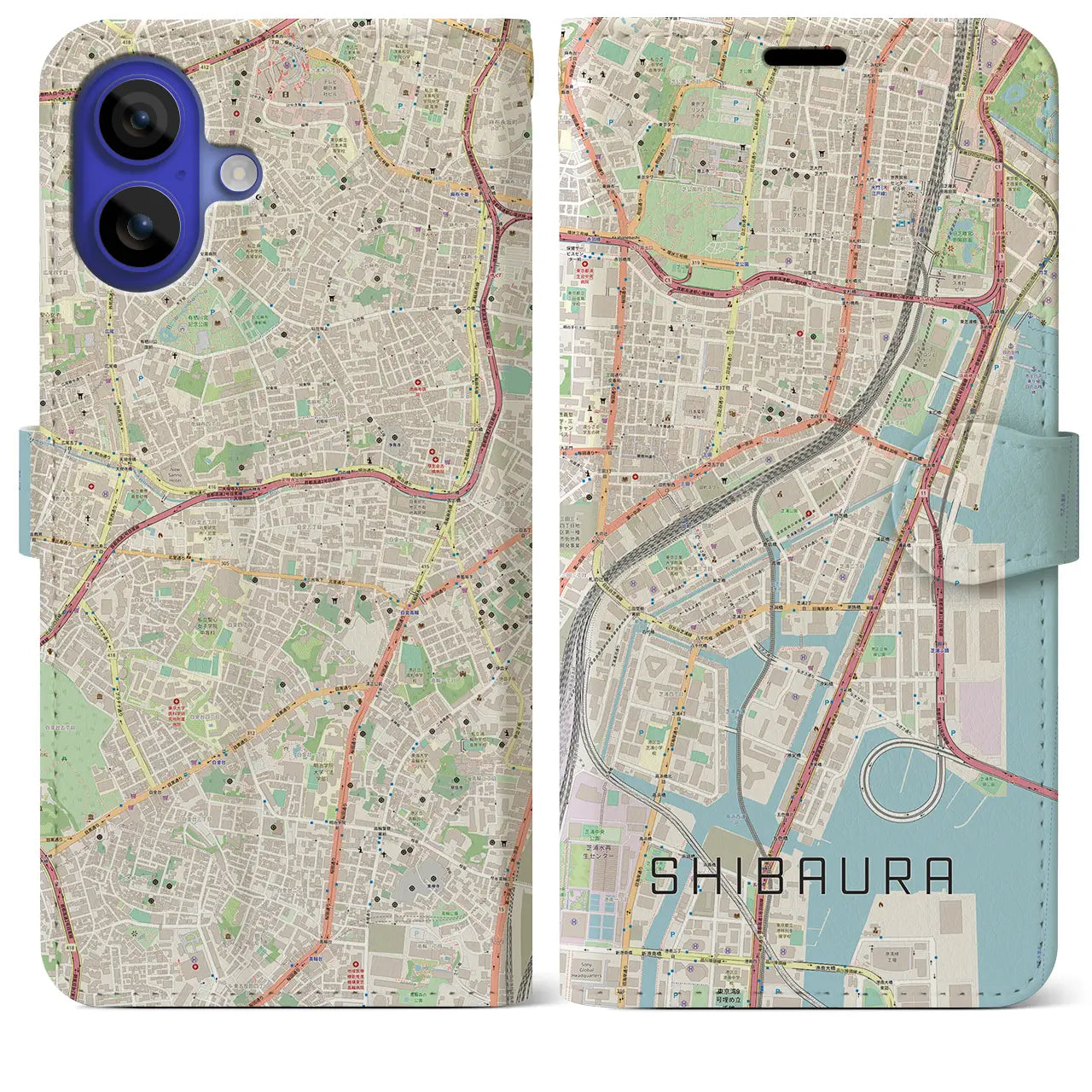 【芝浦(東京都)】地図柄iPhoneケース(手帳タイプ)ナチュラル・iPhone 16 Pro Max 用