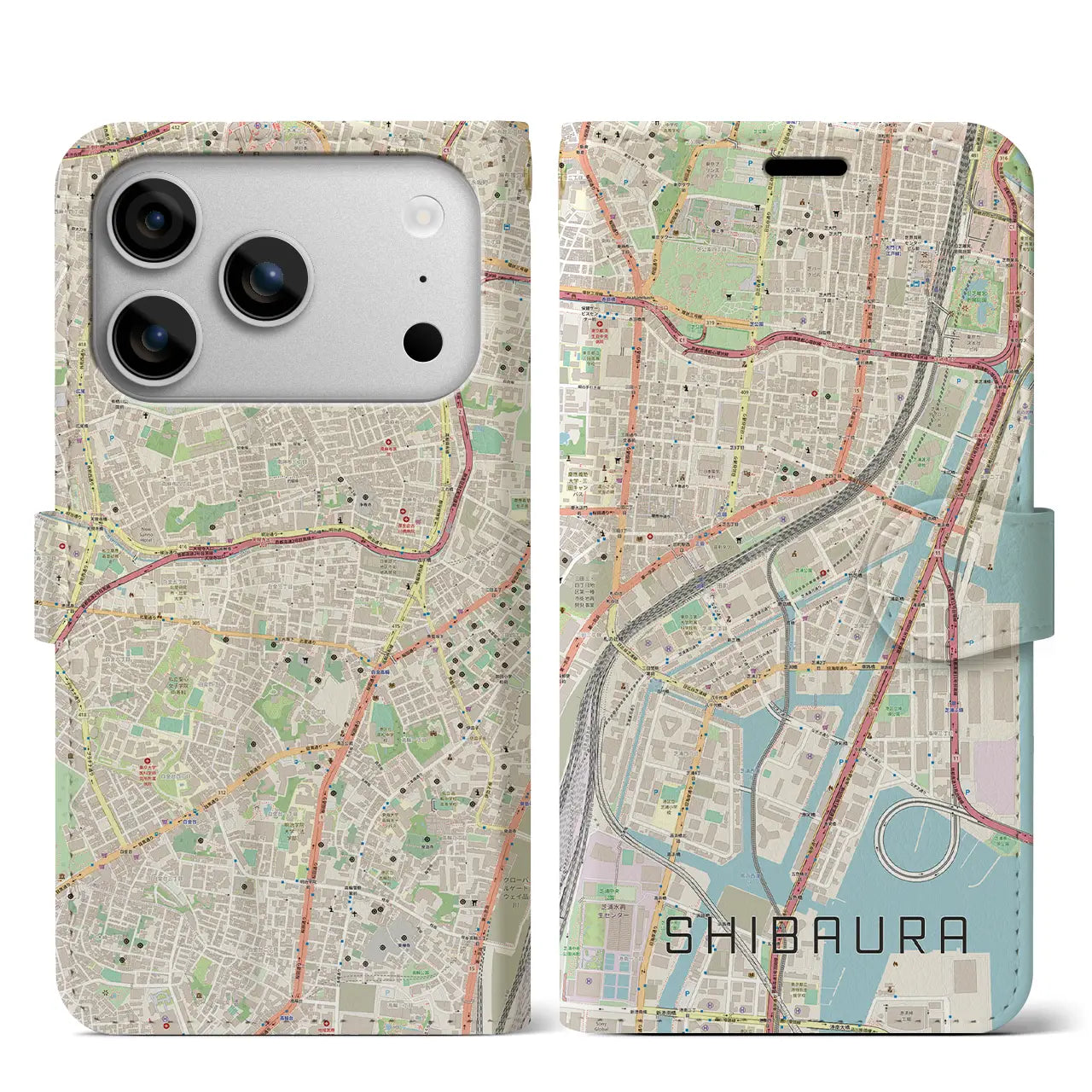 【芝浦(東京都)】地図柄iPhoneケース(手帳タイプ)ナチュラル・iPhone 17 Pro Max 用