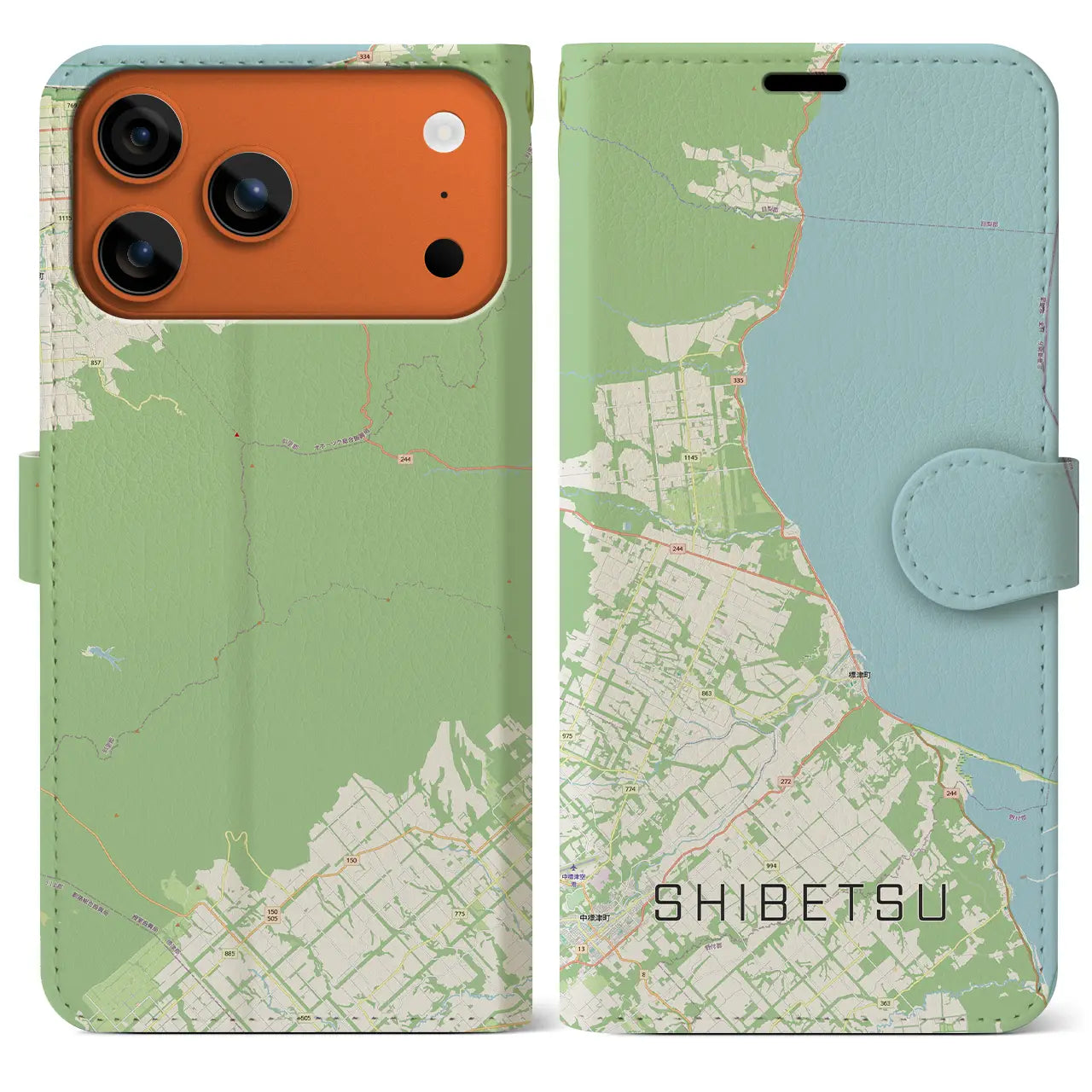 【標津(北海道)】地図柄iPhoneケース(手帳タイプ)モノトーン・iPhone 17 Pro Max 用