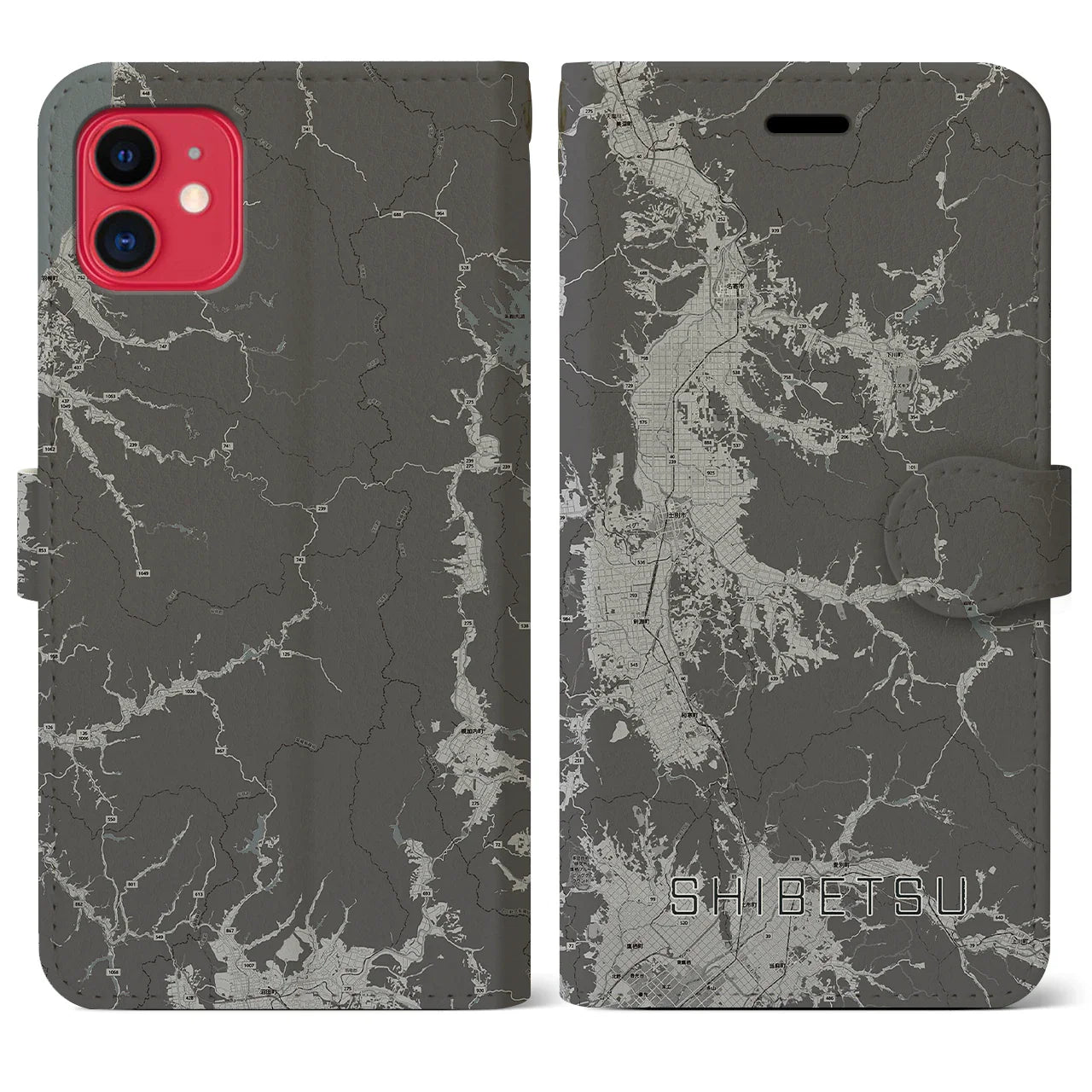 【士別(北海道)】地図柄iPhoneケース(手帳タイプ)モノトーン・iPhone 11 用