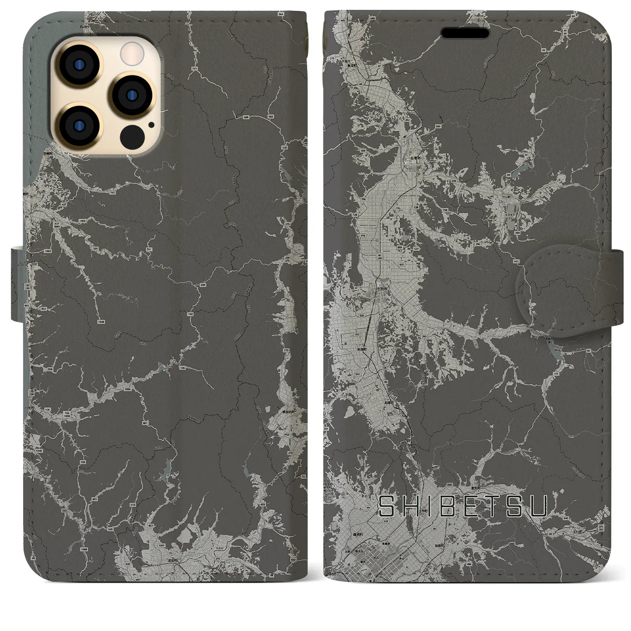【士別(北海道)】地図柄iPhoneケース(手帳タイプ)モノトーン・iPhone 12 Pro Max 用