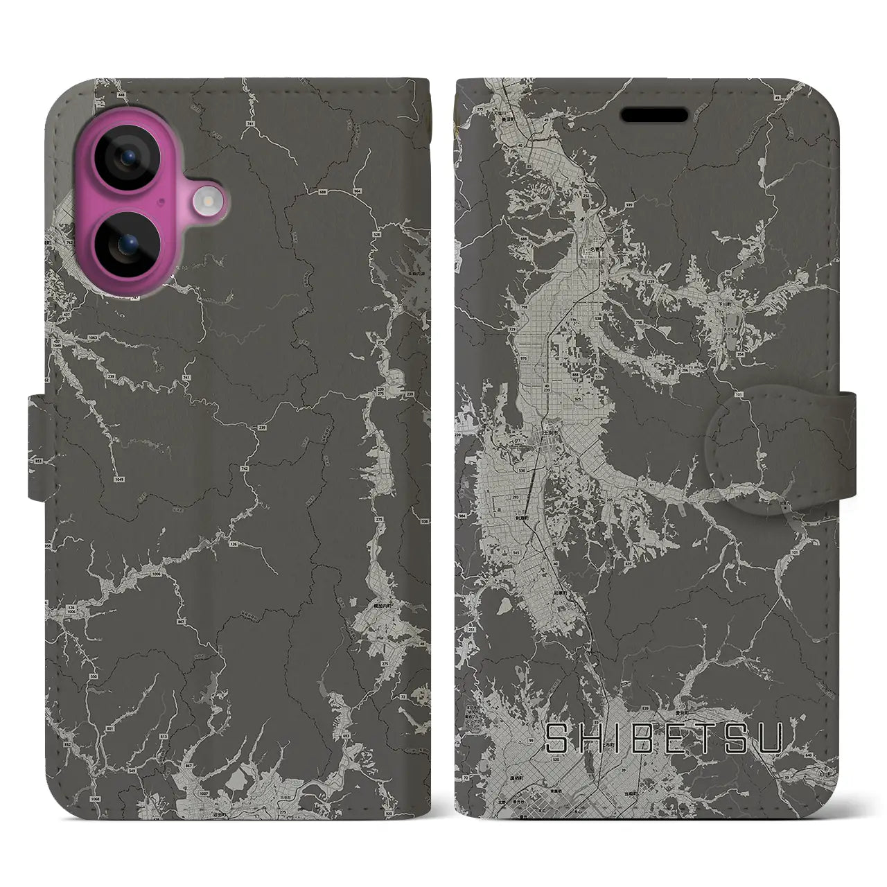 【士別(北海道)】地図柄iPhoneケース(手帳タイプ)モノトーン・iPhone 16 Pro 用
