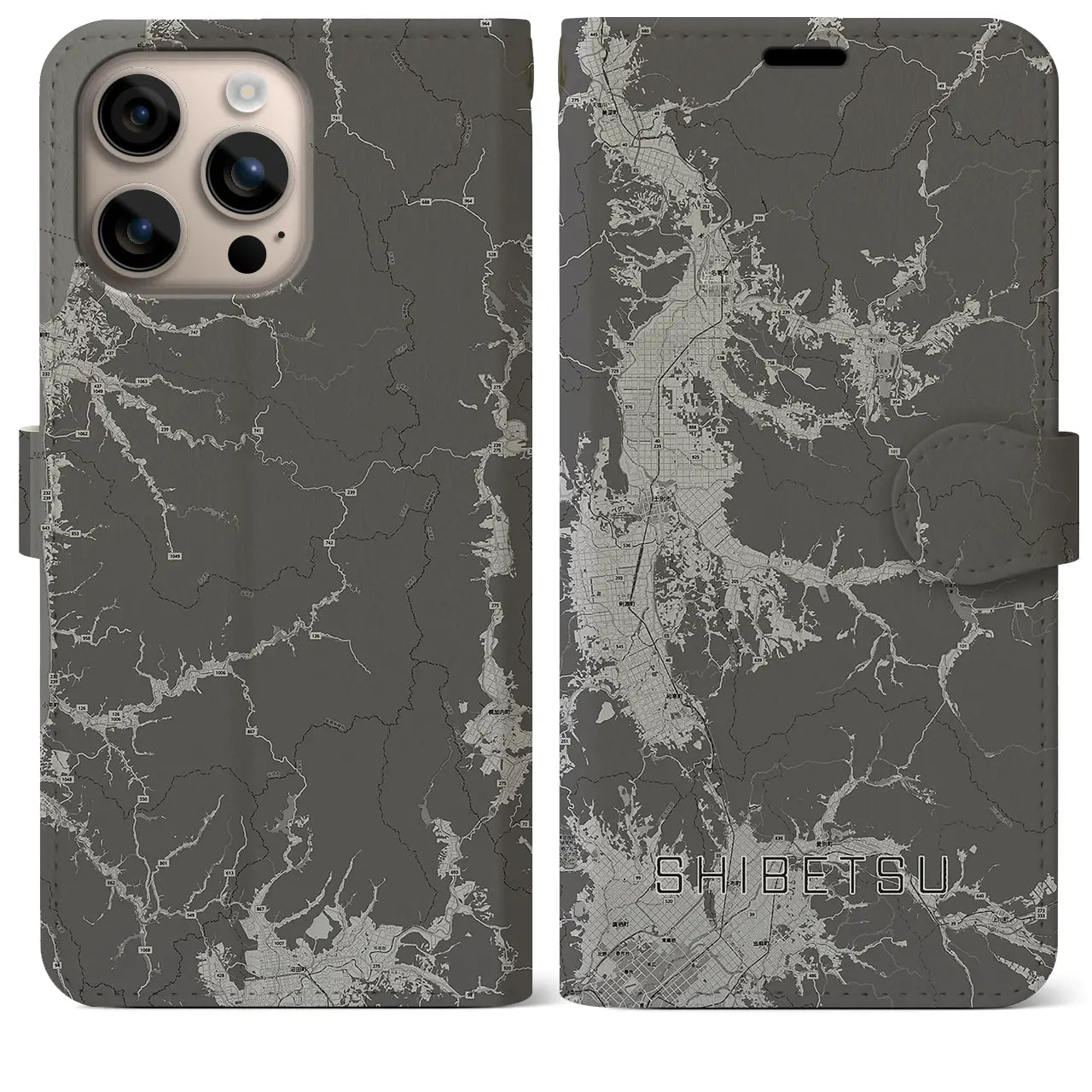 【士別(北海道)】地図柄iPhoneケース(手帳タイプ)モノトーン・iPhone 16 Plus 用