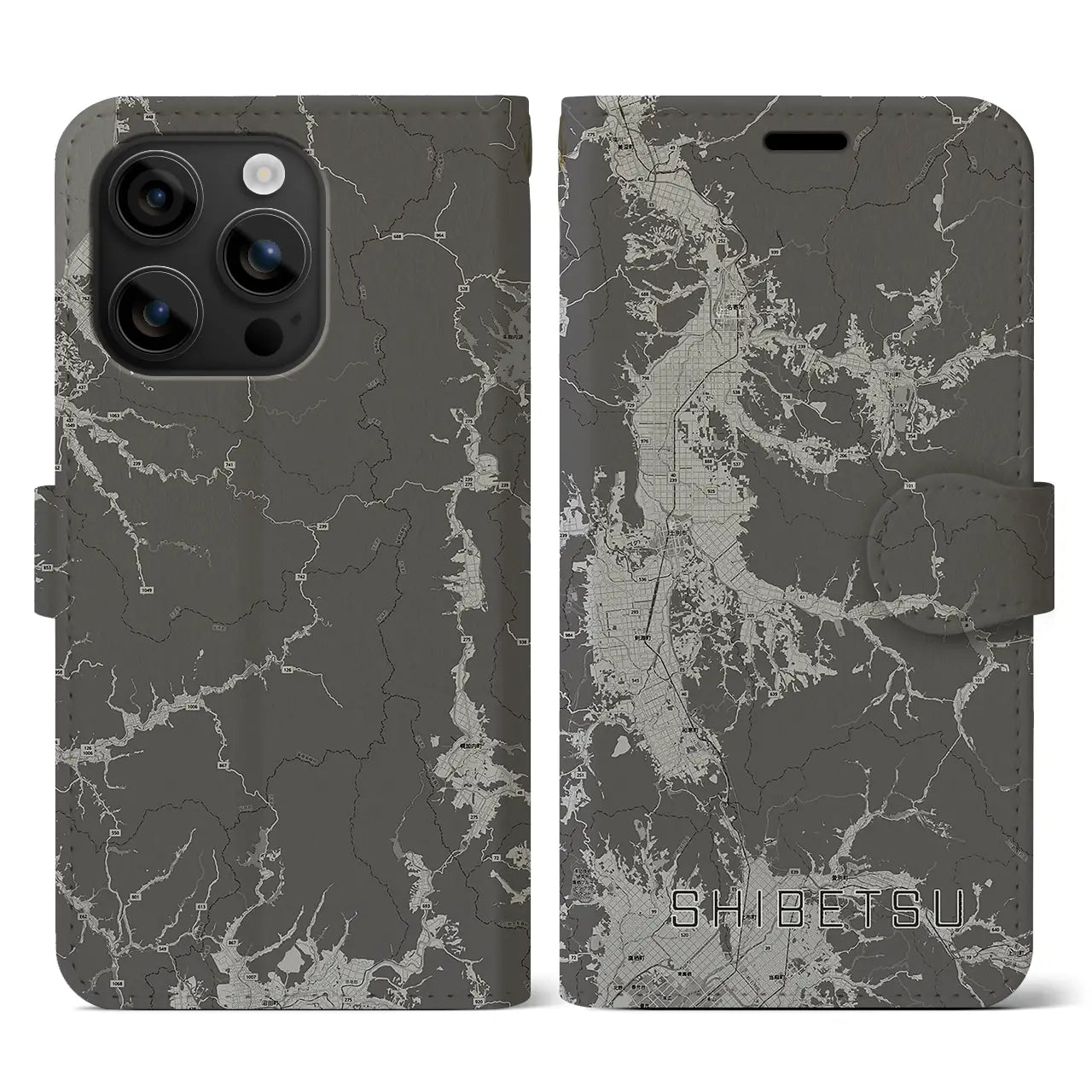 【士別(北海道)】地図柄iPhoneケース(手帳タイプ)モノトーン・iPhone 16 用