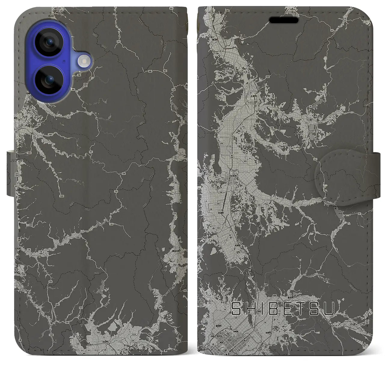 【士別(北海道)】地図柄iPhoneケース(手帳タイプ)モノトーン・iPhone 16 Pro Max 用