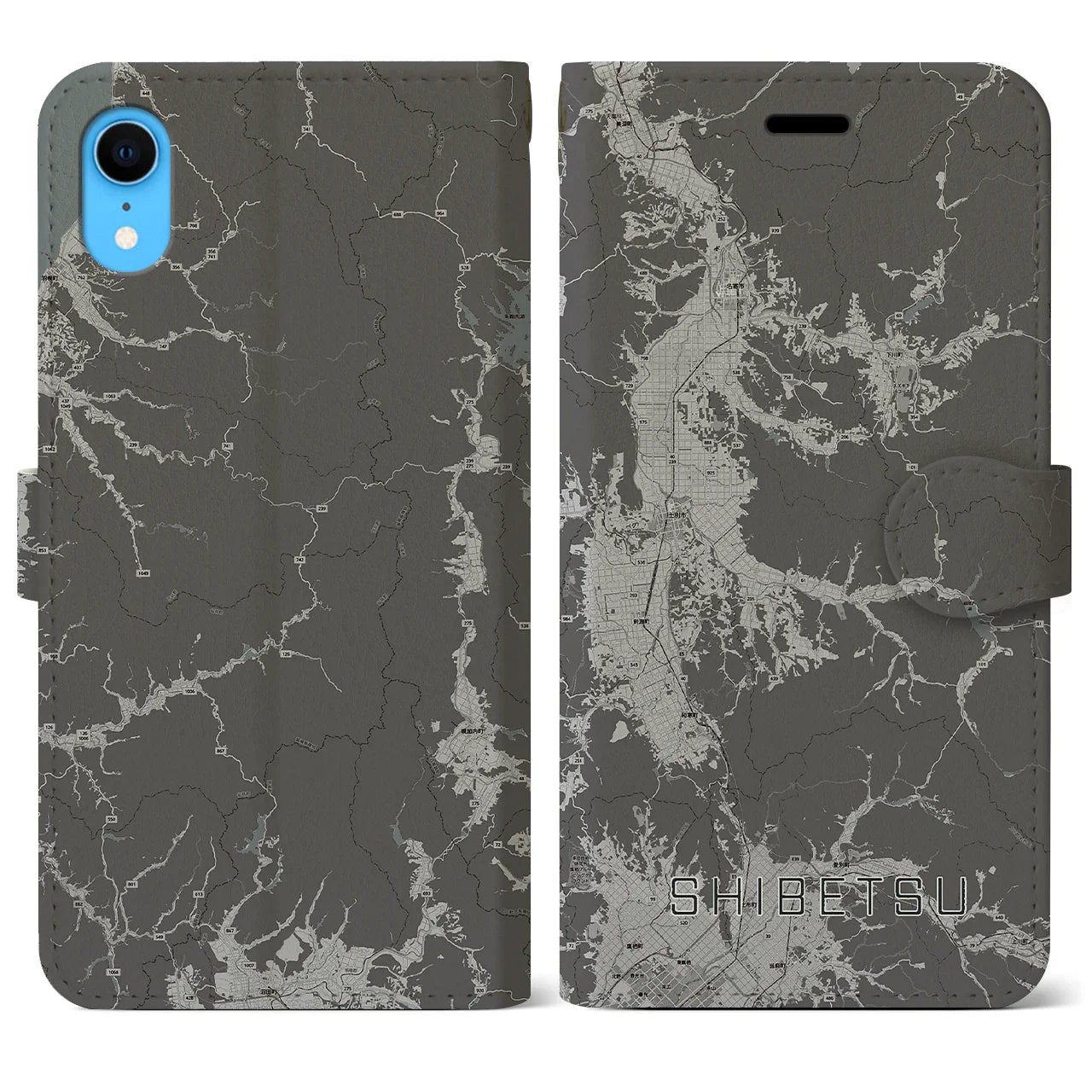 【士別(北海道)】地図柄iPhoneケース(手帳タイプ)モノトーン・iPhone XR 用