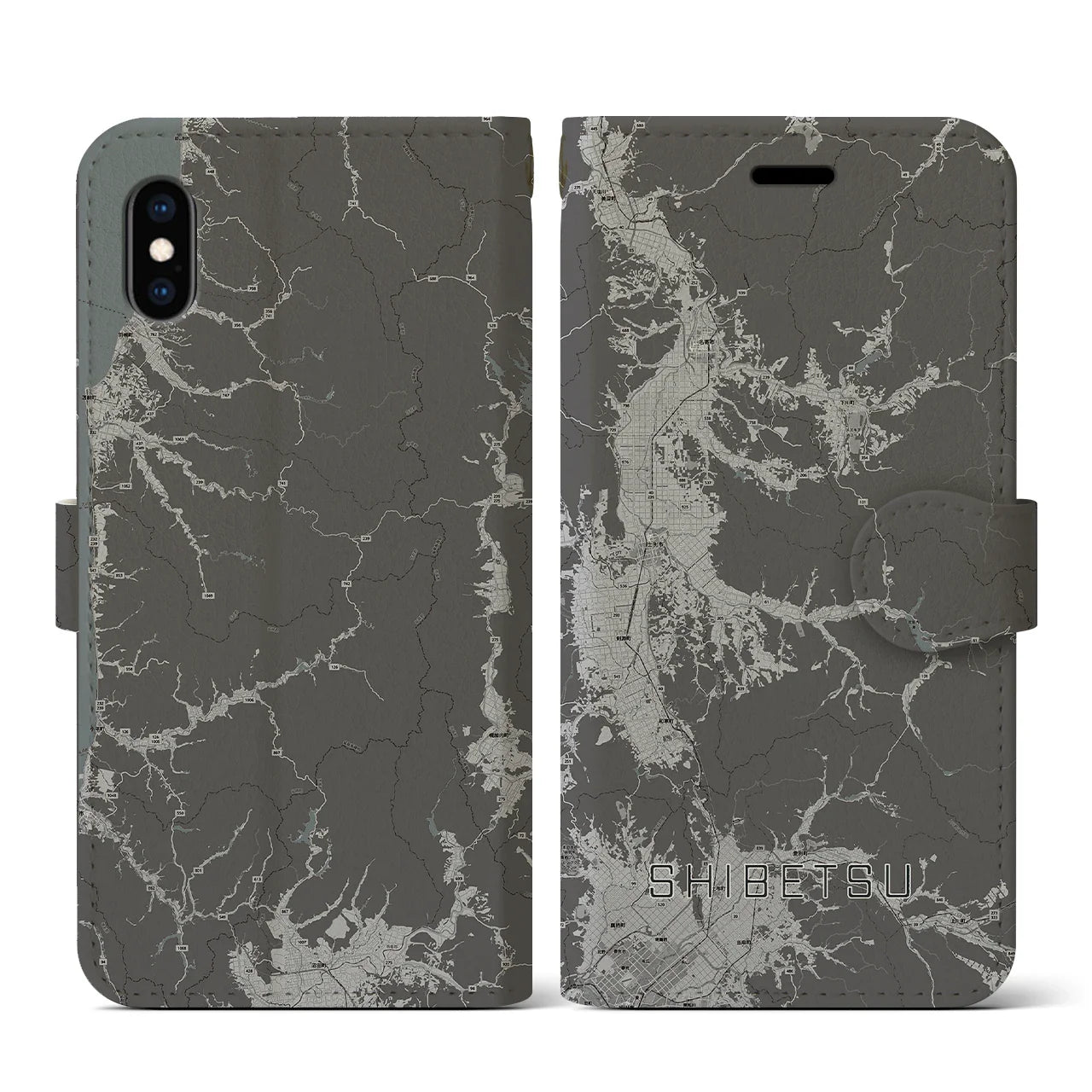 【士別(北海道)】地図柄iPhoneケース(手帳タイプ)モノトーン・iPhone XS / X 用