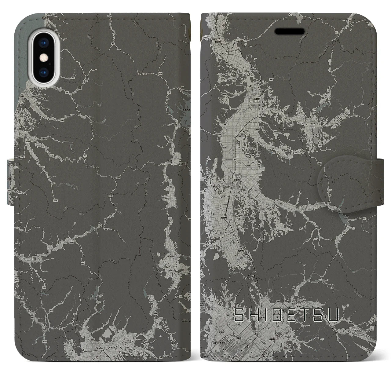 【士別(北海道)】地図柄iPhoneケース(手帳タイプ)モノトーン・iPhone XS Max 用