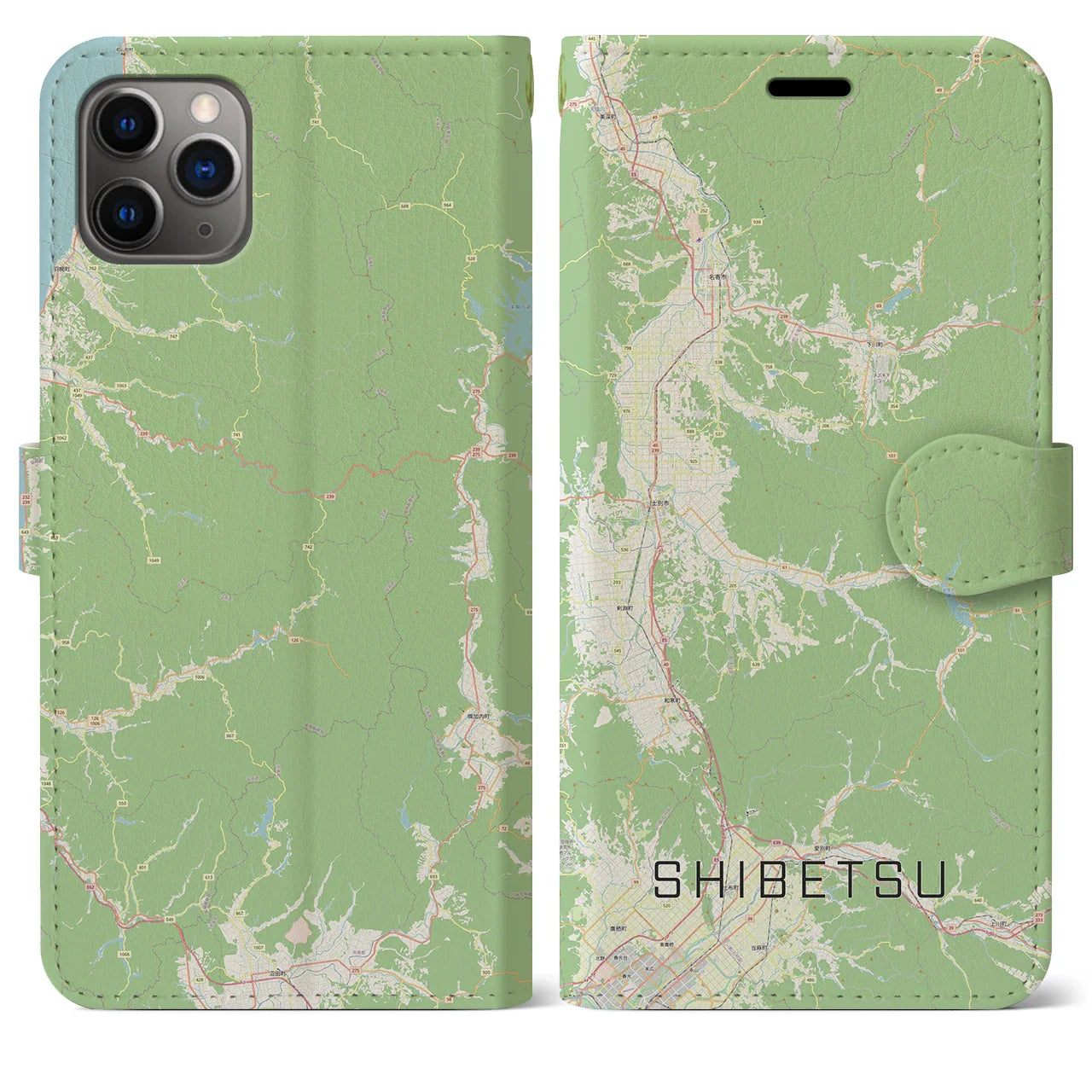 【士別(北海道)】地図柄iPhoneケース(手帳タイプ)ナチュラル・iPhone 11 Pro Max 用