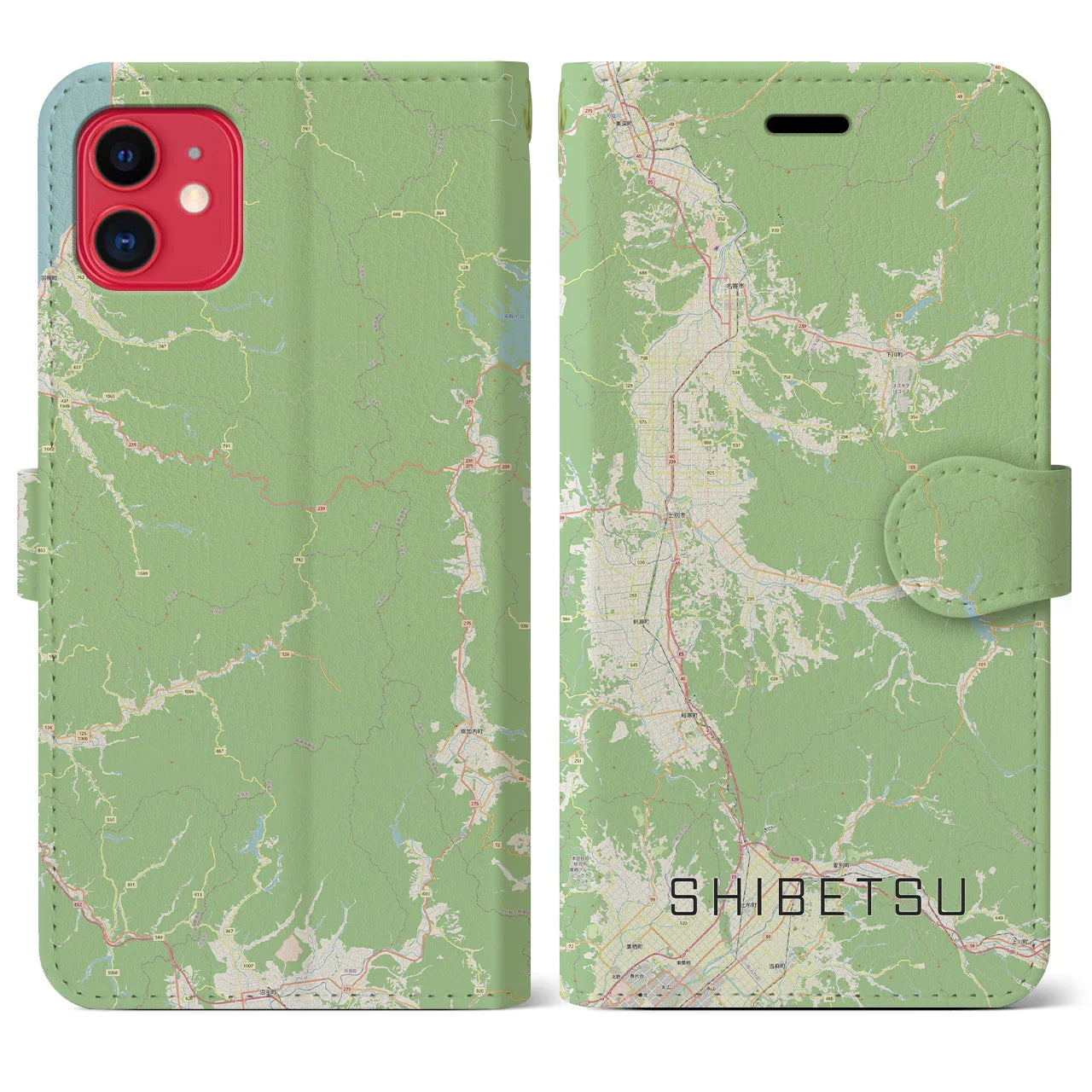 【士別(北海道)】地図柄iPhoneケース(手帳タイプ)ナチュラル・iPhone 11 用