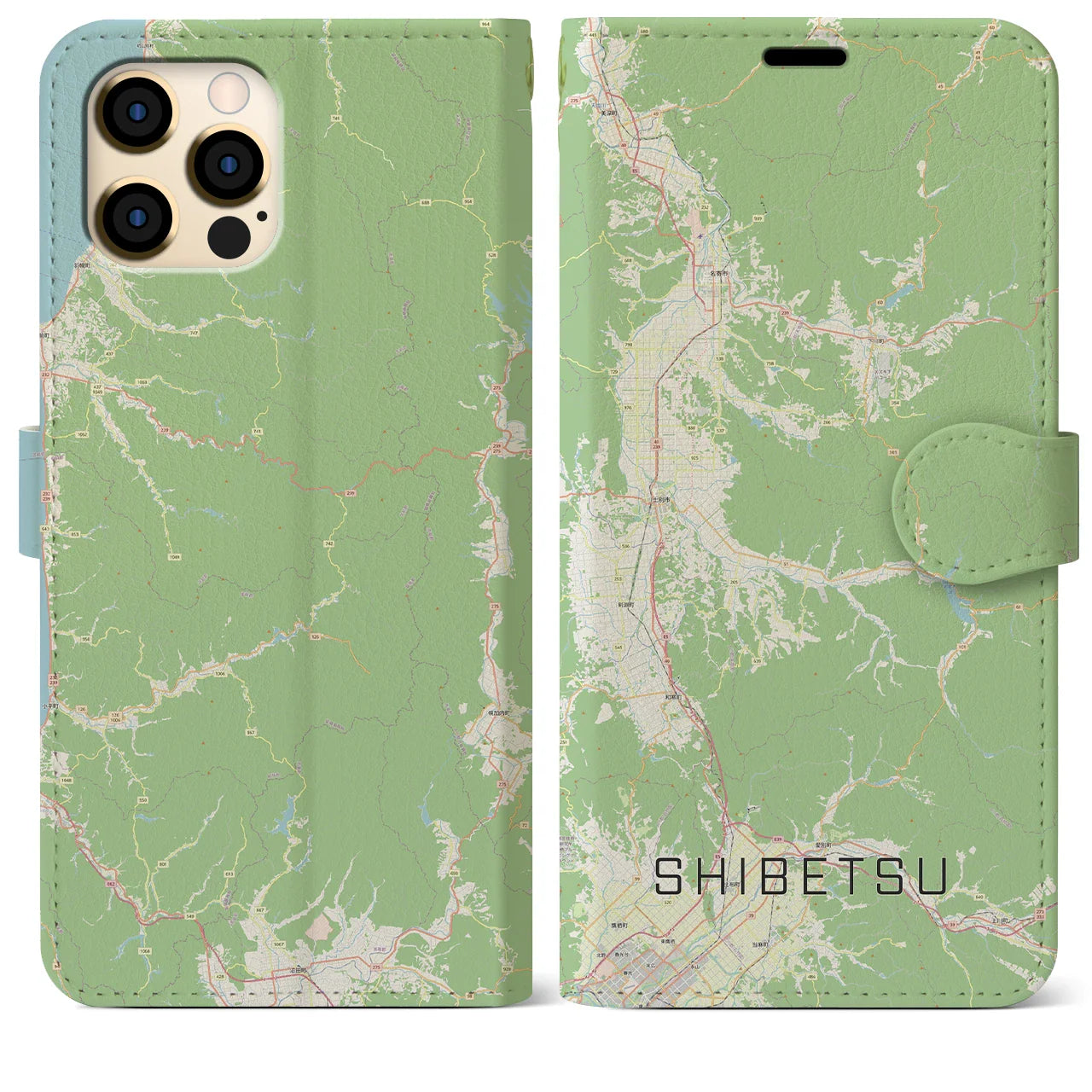 【士別(北海道)】地図柄iPhoneケース(手帳タイプ)ナチュラル・iPhone 12 Pro Max 用