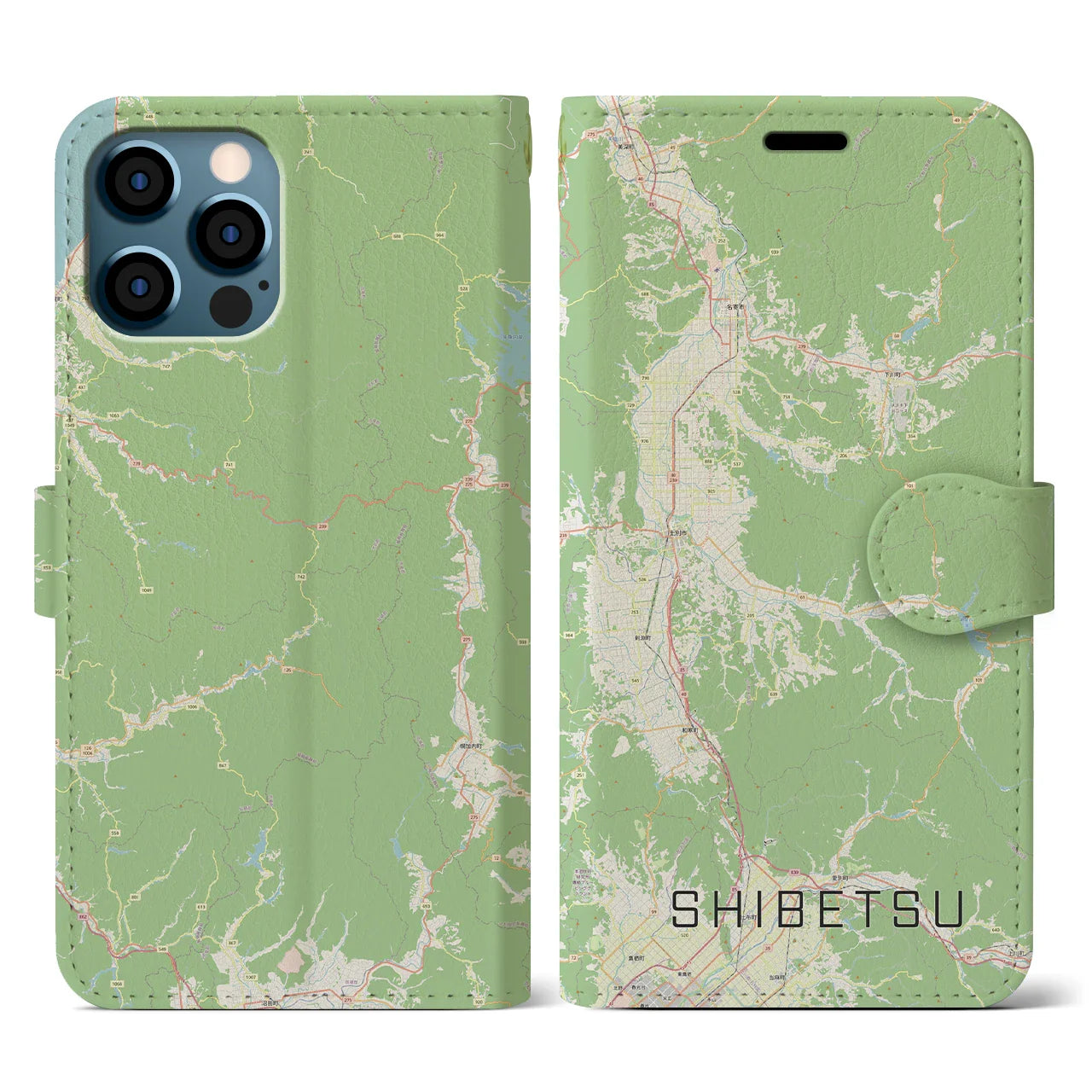 【士別(北海道)】地図柄iPhoneケース(手帳タイプ)ナチュラル・iPhone 12 / 12 Pro 用
