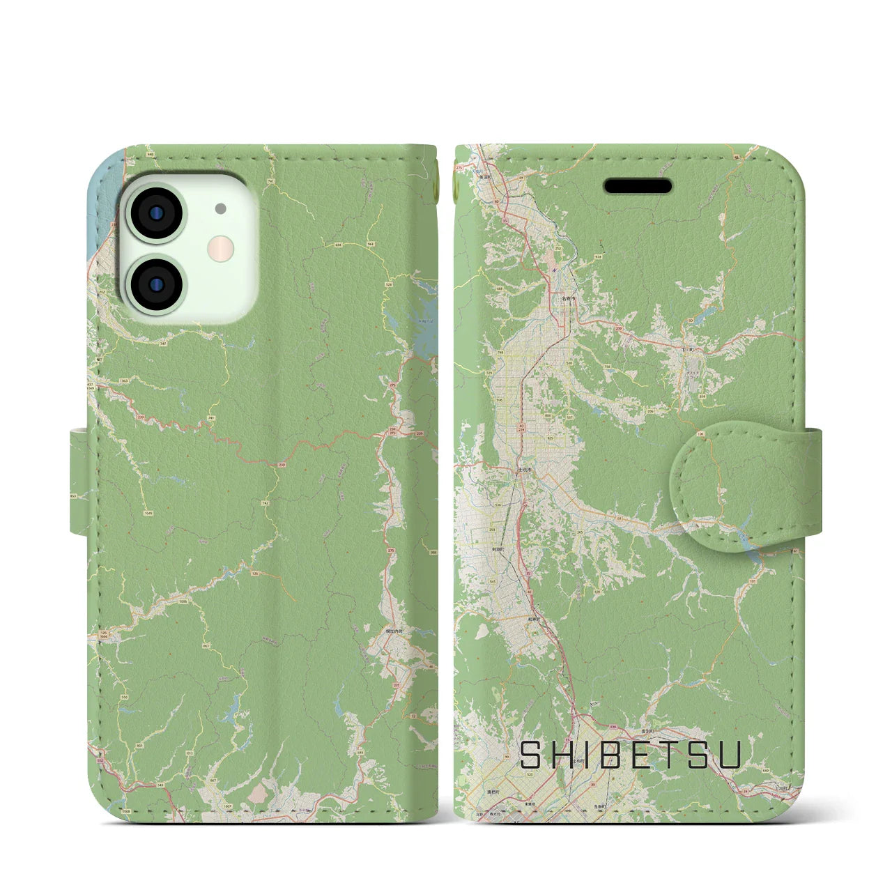 【士別(北海道)】地図柄iPhoneケース(手帳タイプ)ナチュラル・iPhone 12 mini 用