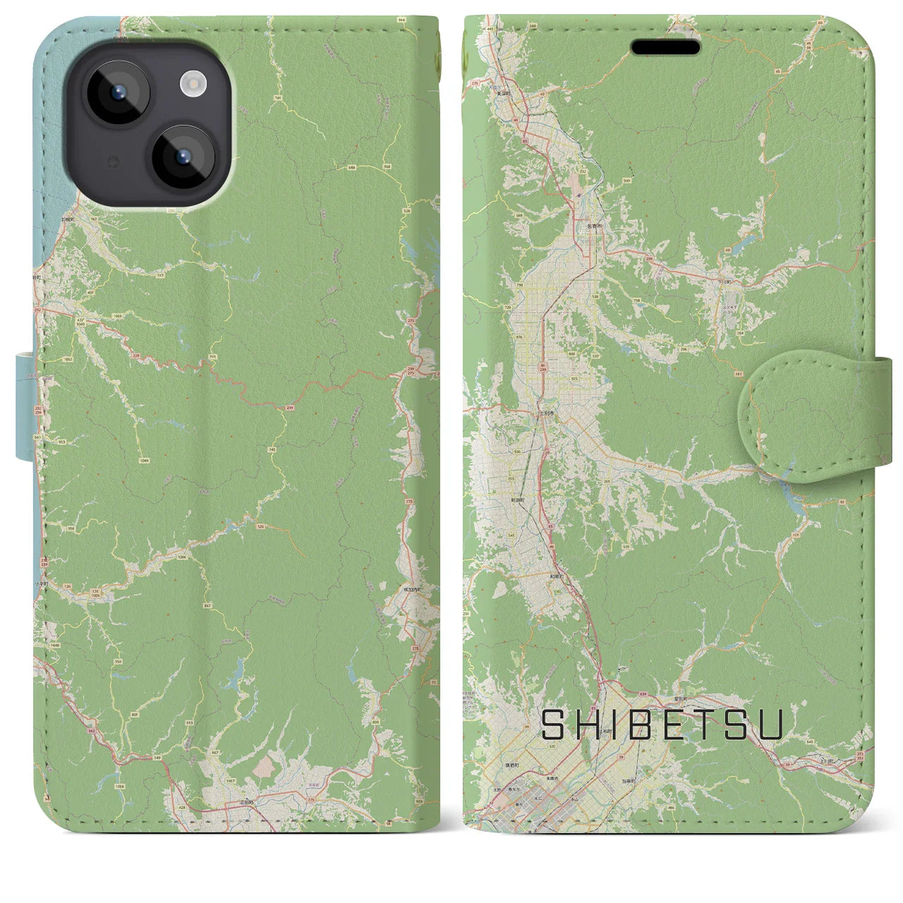 【士別(北海道)】地図柄iPhoneケース(手帳タイプ)ナチュラル・iPhone 14 Plus 用