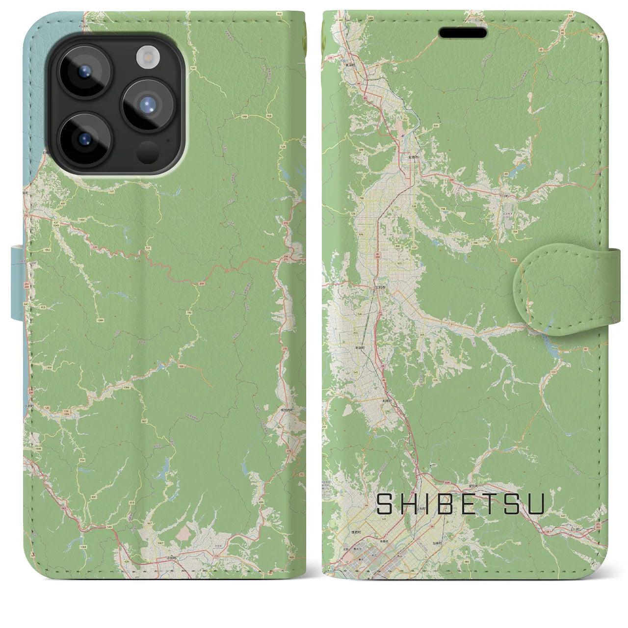 【士別(北海道)】地図柄iPhoneケース(手帳タイプ)ナチュラル・iPhone 15 Pro Max 用