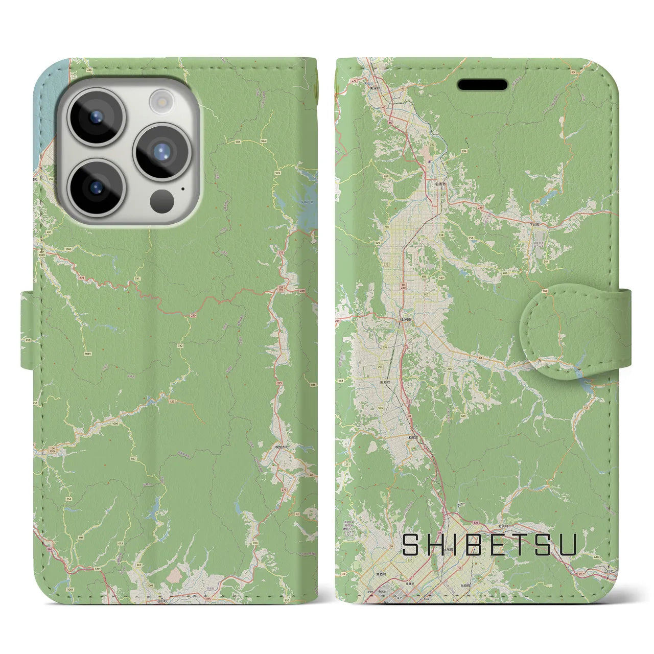 【士別(北海道)】地図柄iPhoneケース(手帳タイプ)ナチュラル・iPhone 15 Pro 用