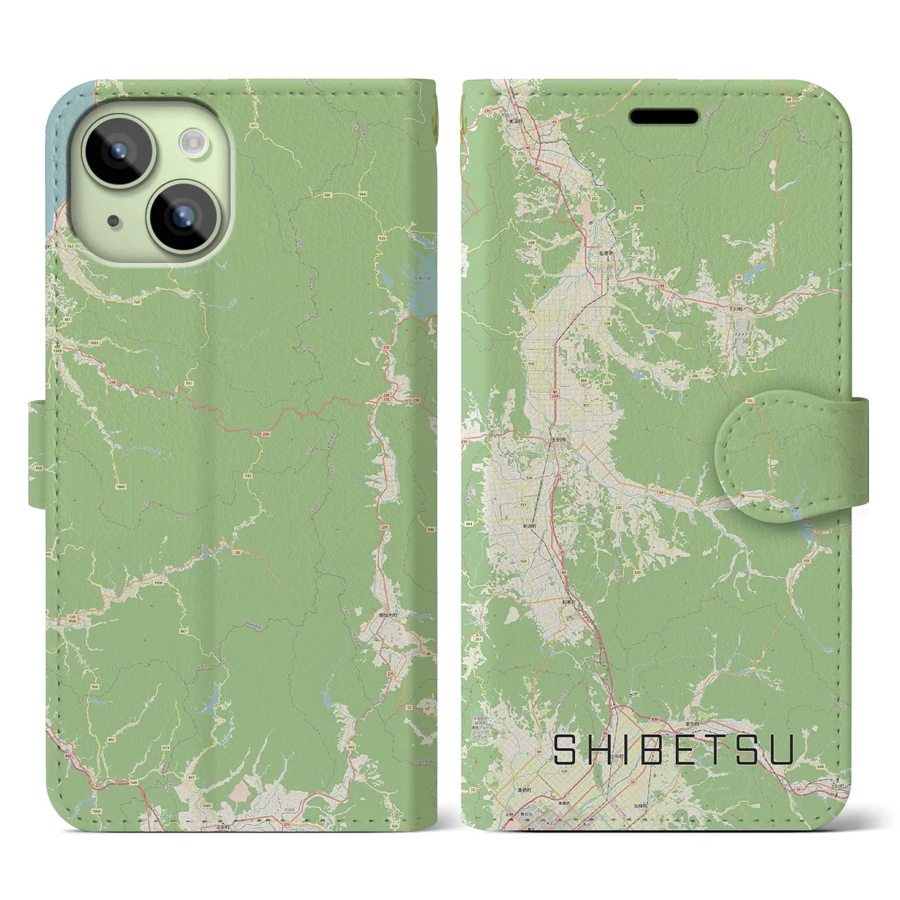 【士別(北海道)】地図柄iPhoneケース(手帳タイプ)ナチュラル・iPhone 15 用