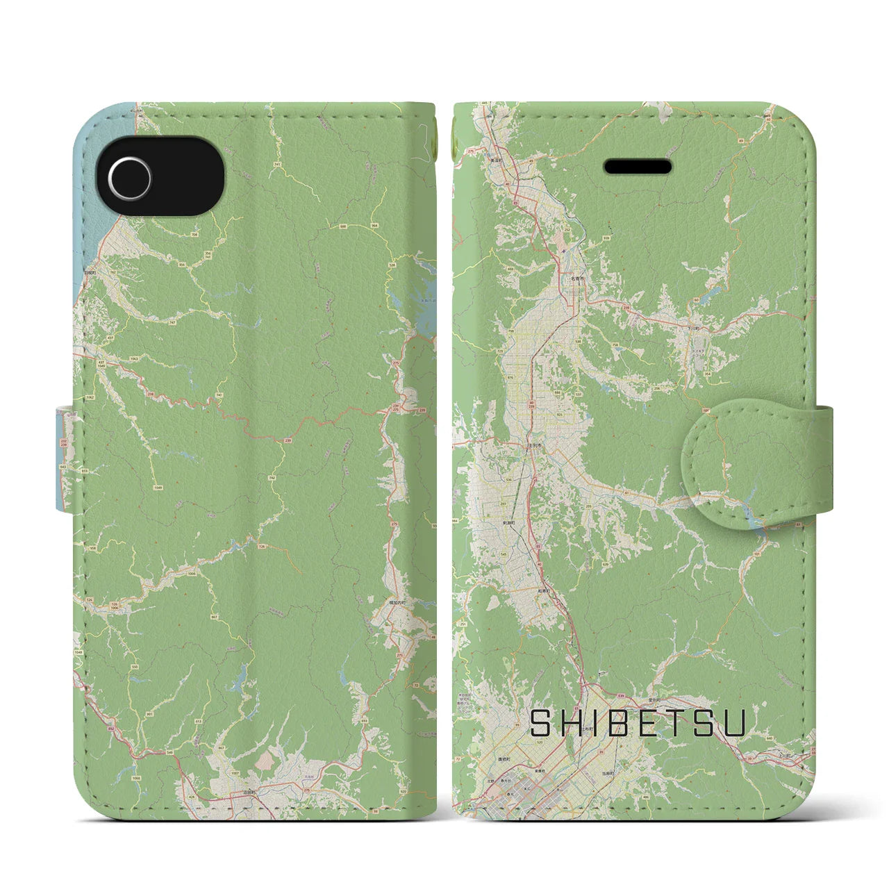 【士別(北海道)】地図柄iPhoneケース(手帳タイプ)ナチュラル・iPhone SE(第3 / 第2世代) / 8 / 7 / 6s / 6 用