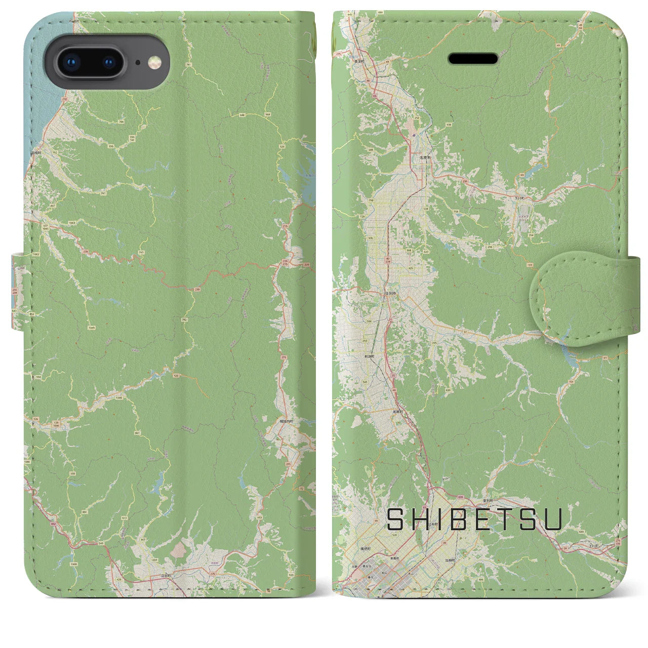 【士別(北海道)】地図柄iPhoneケース(手帳タイプ)ナチュラル・iPhone 8Plus /7Plus / 6sPlus / 6Plus 用