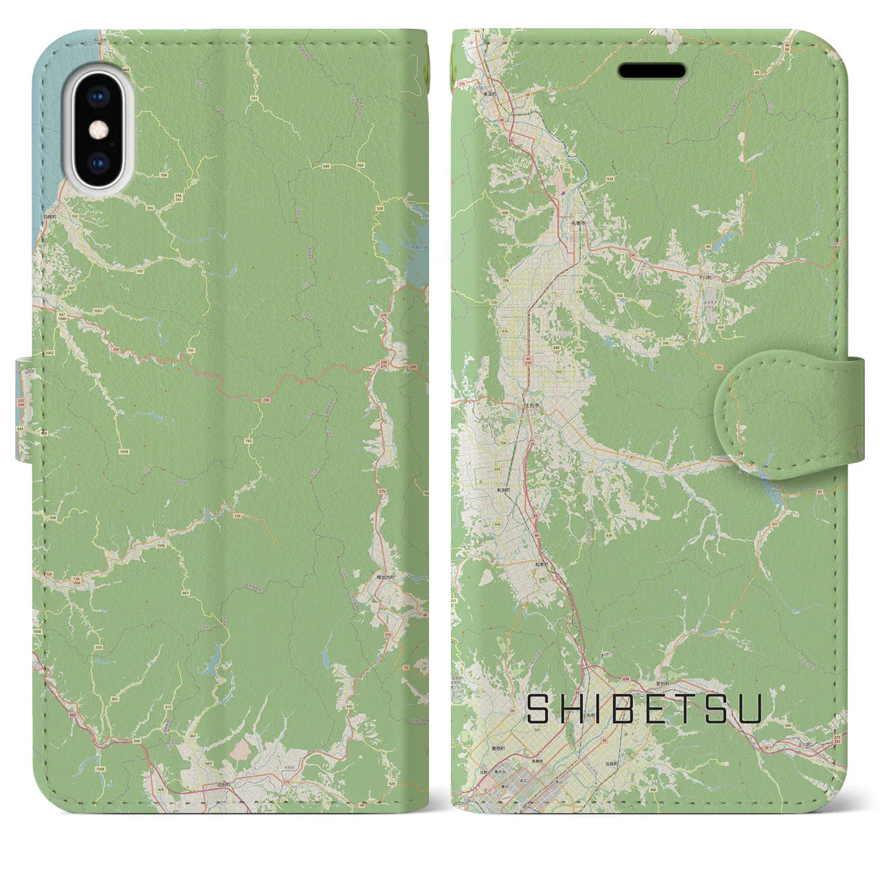【士別(北海道)】地図柄iPhoneケース(手帳タイプ)ナチュラル・iPhone XS Max 用