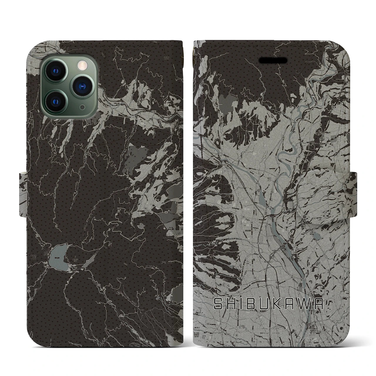 【渋川(群馬県)】地図柄iPhoneケース(手帳タイプ)モノトーン・iPhone 11 Pro 用