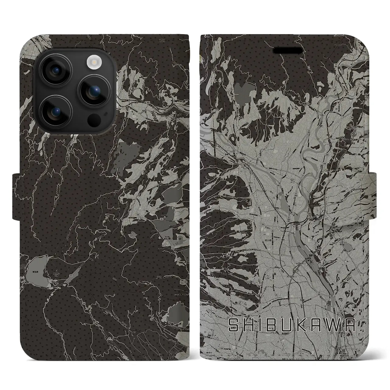 【渋川(群馬県)】地図柄iPhoneケース(手帳タイプ)モノトーン・iPhone 16 用