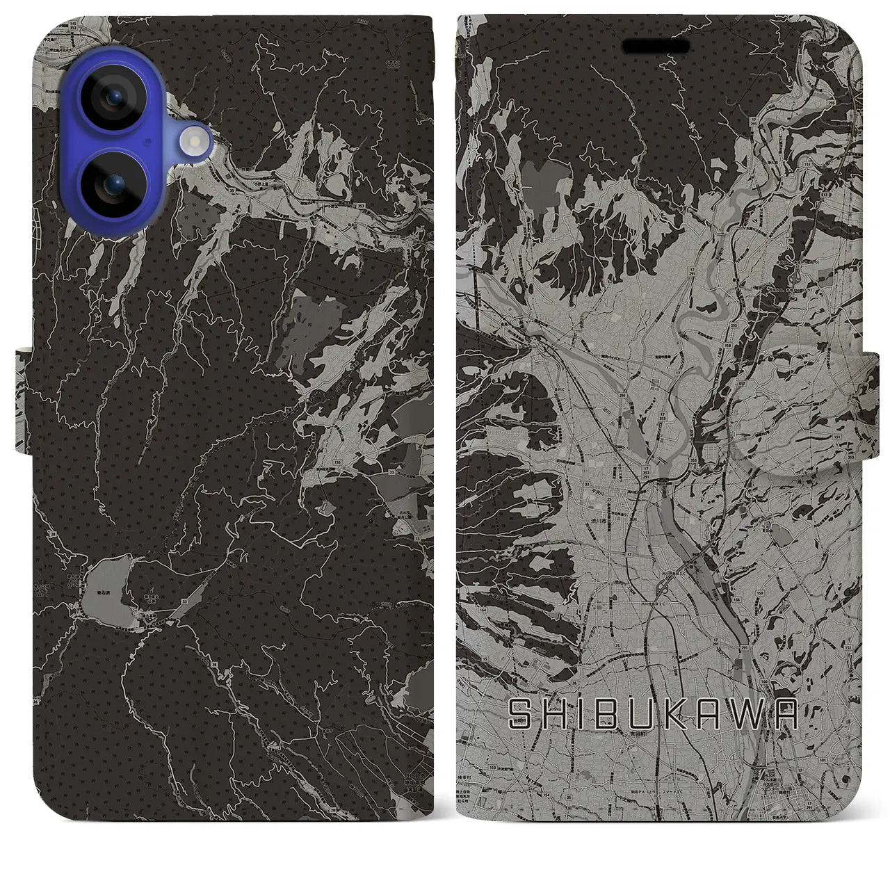 【渋川(群馬県)】地図柄iPhoneケース(手帳タイプ)モノトーン・iPhone 16 Pro Max 用
