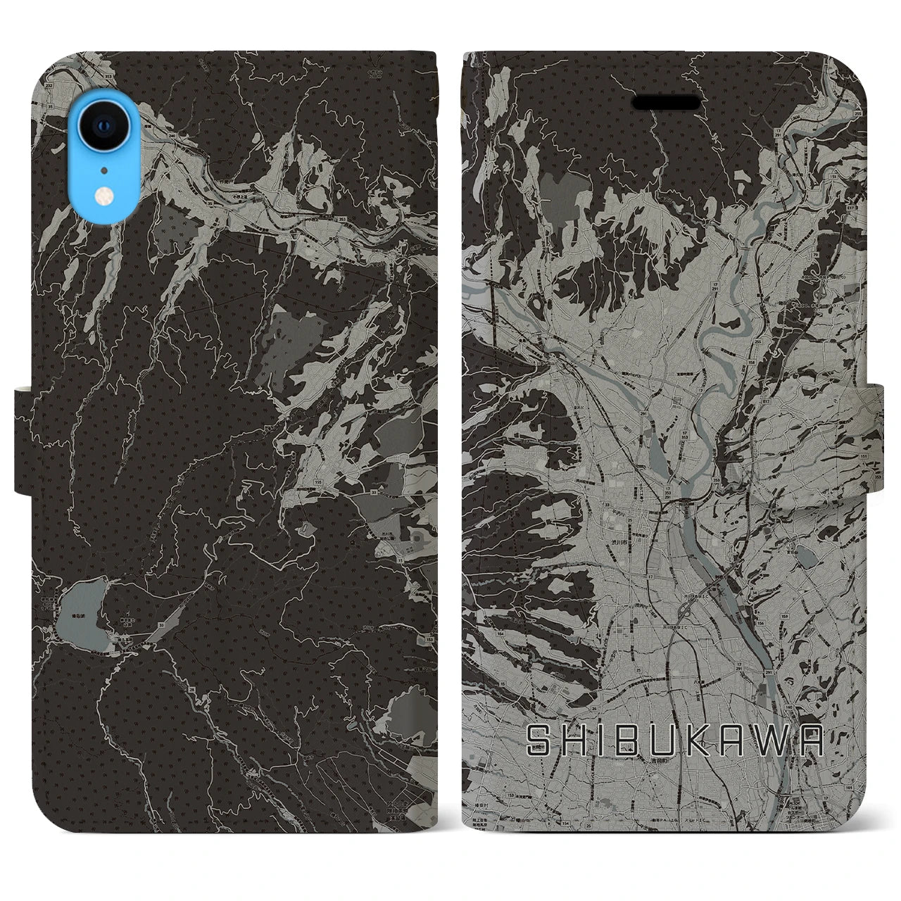 【渋川(群馬県)】地図柄iPhoneケース(手帳タイプ)モノトーン・iPhone XR 用