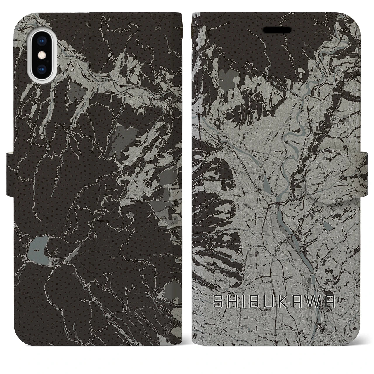 【渋川(群馬県)】地図柄iPhoneケース(手帳タイプ)モノトーン・iPhone XS Max 用