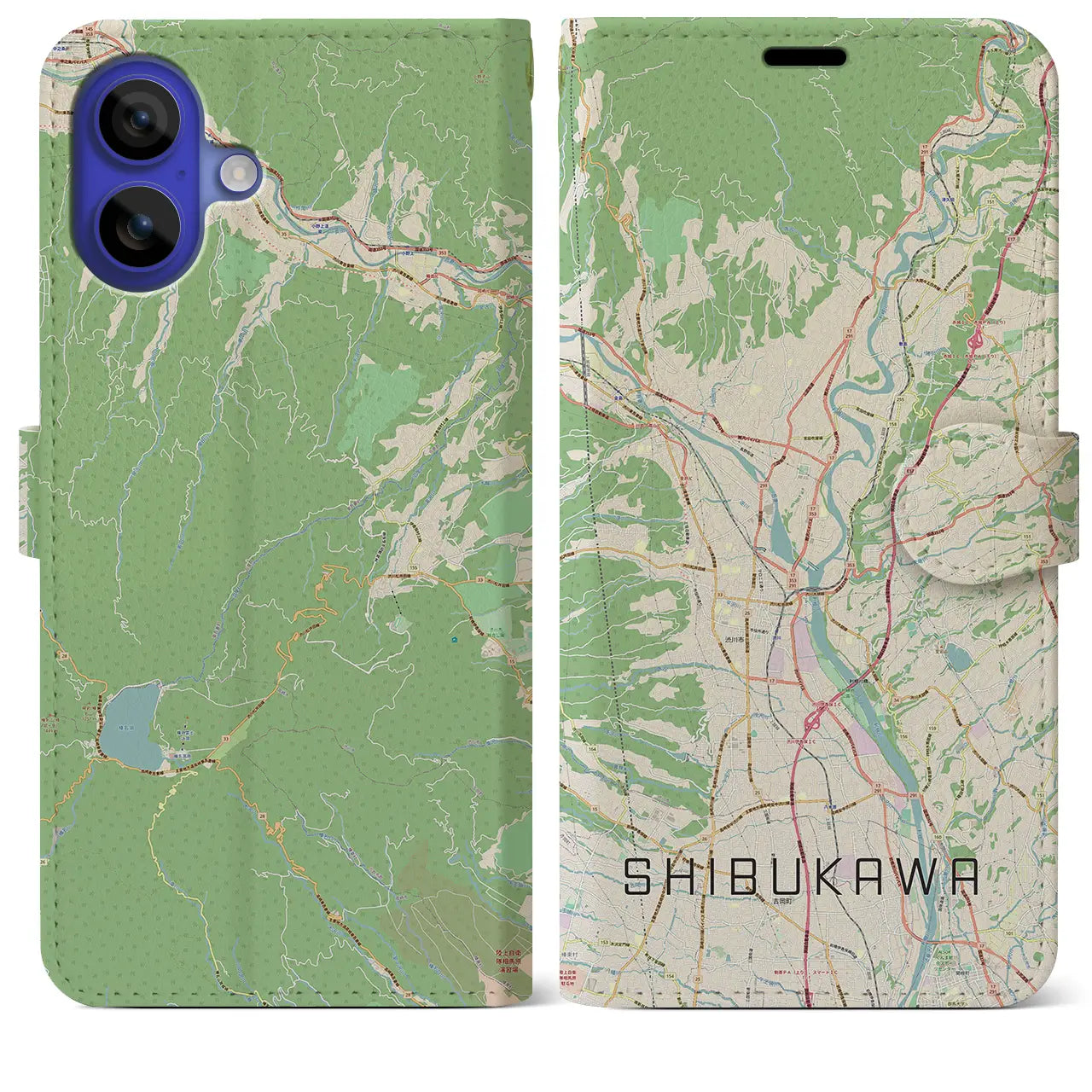 【渋川(群馬県)】地図柄iPhoneケース(手帳タイプ)ナチュラル・iPhone 16 Pro Max 用