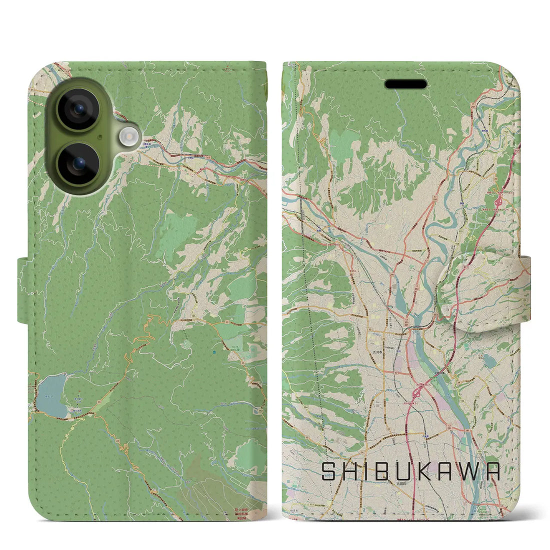 【渋川(群馬県)】地図柄iPhoneケース(手帳タイプ)ナチュラル・iPhone 17 Pro Max 用