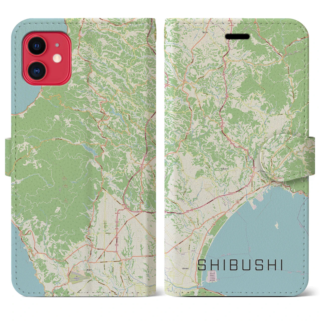 【志布志(鹿児島県)】地図柄iPhoneケース(手帳タイプ)ナチュラル・iPhone 11 用