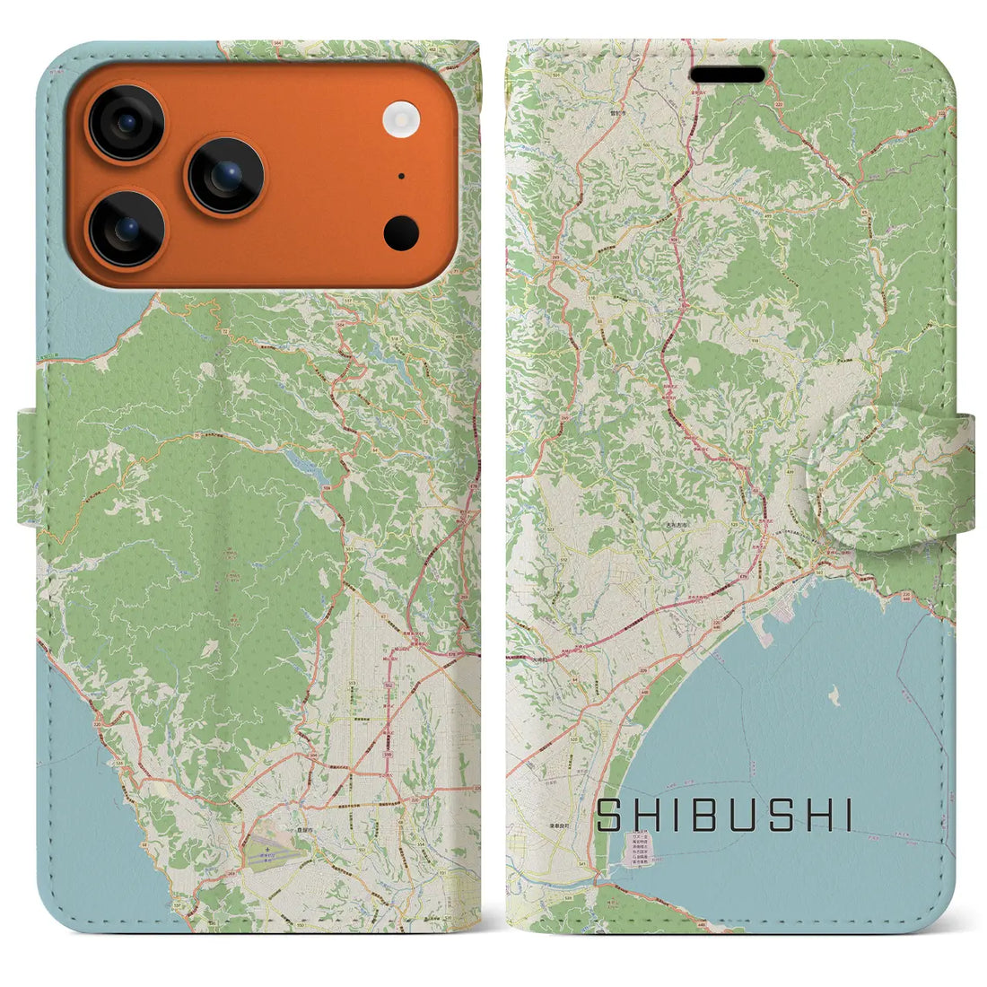 【志布志(鹿児島県)】地図柄iPhoneケース(手帳タイプ)ナチュラル・iPhone 17 Pro Max 用