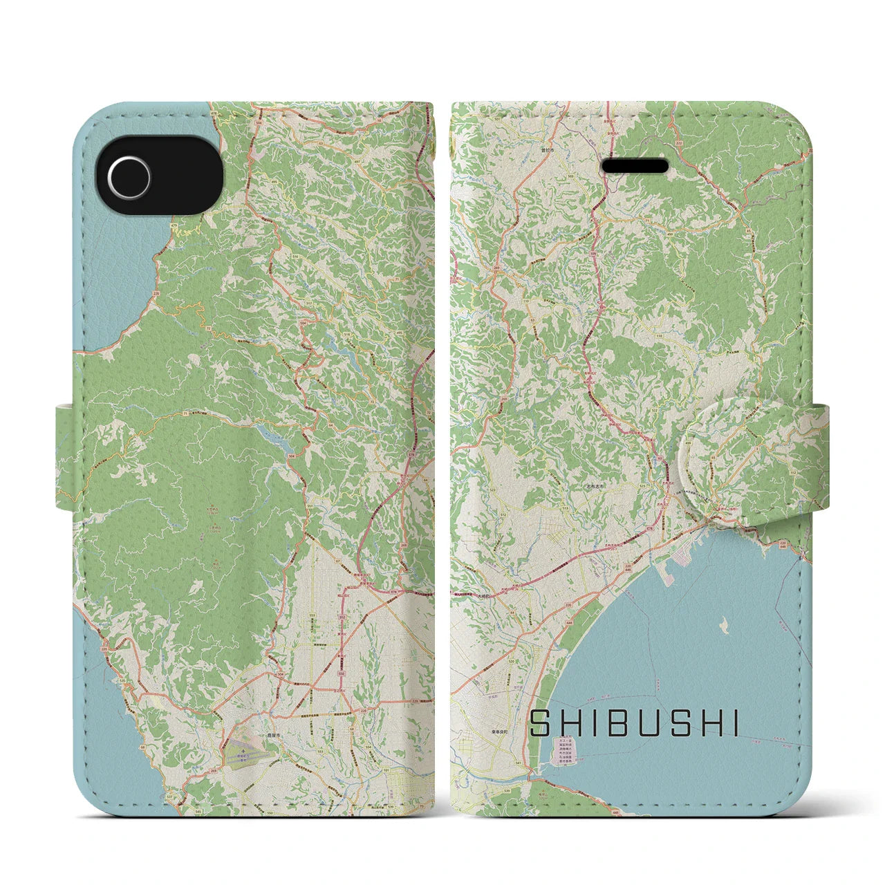 【志布志(鹿児島県)】地図柄iPhoneケース(手帳タイプ)ナチュラル・iPhone SE(第3 / 第2世代) / 8 / 7 / 6s / 6 用