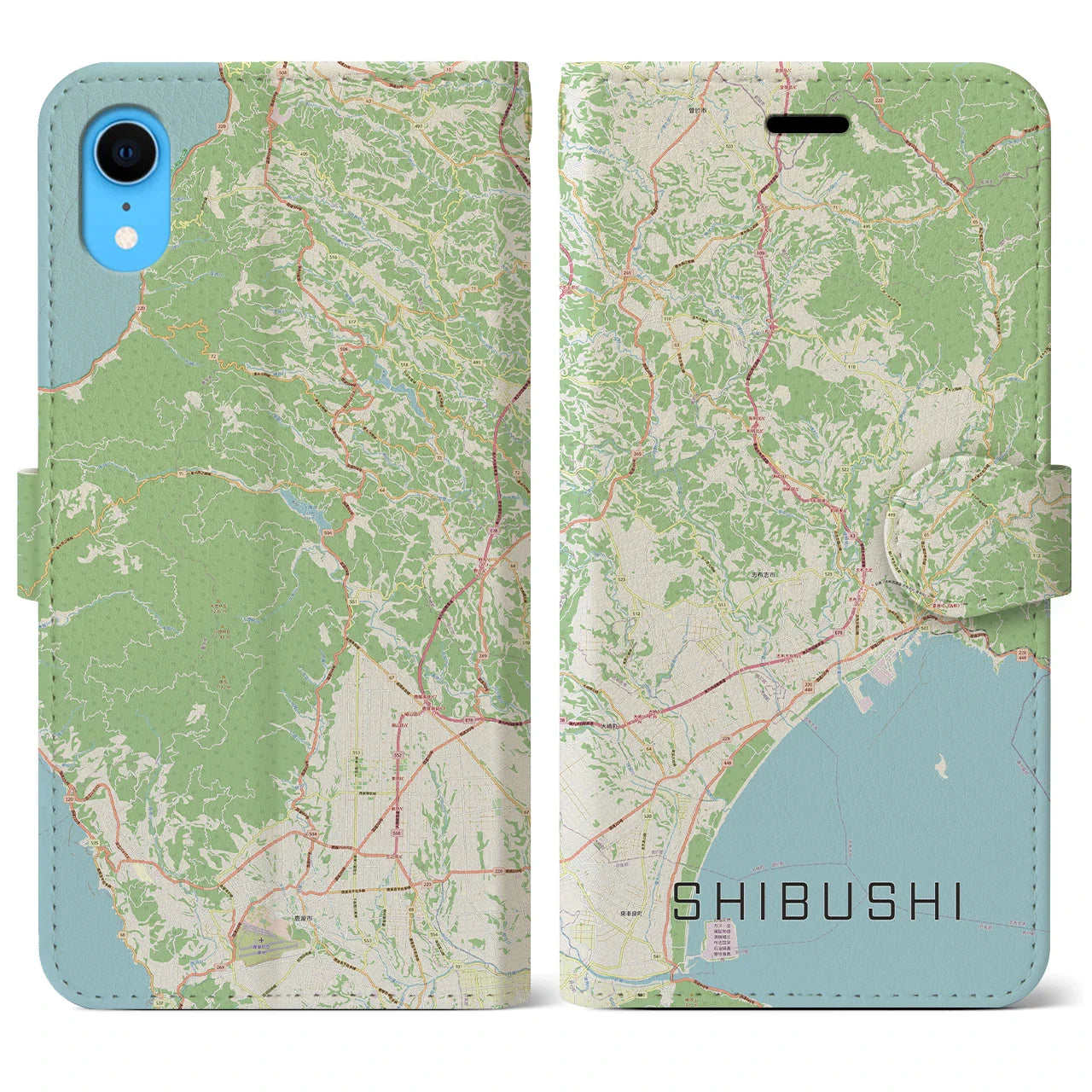 【志布志(鹿児島県)】地図柄iPhoneケース(手帳タイプ)ナチュラル・iPhone XR 用