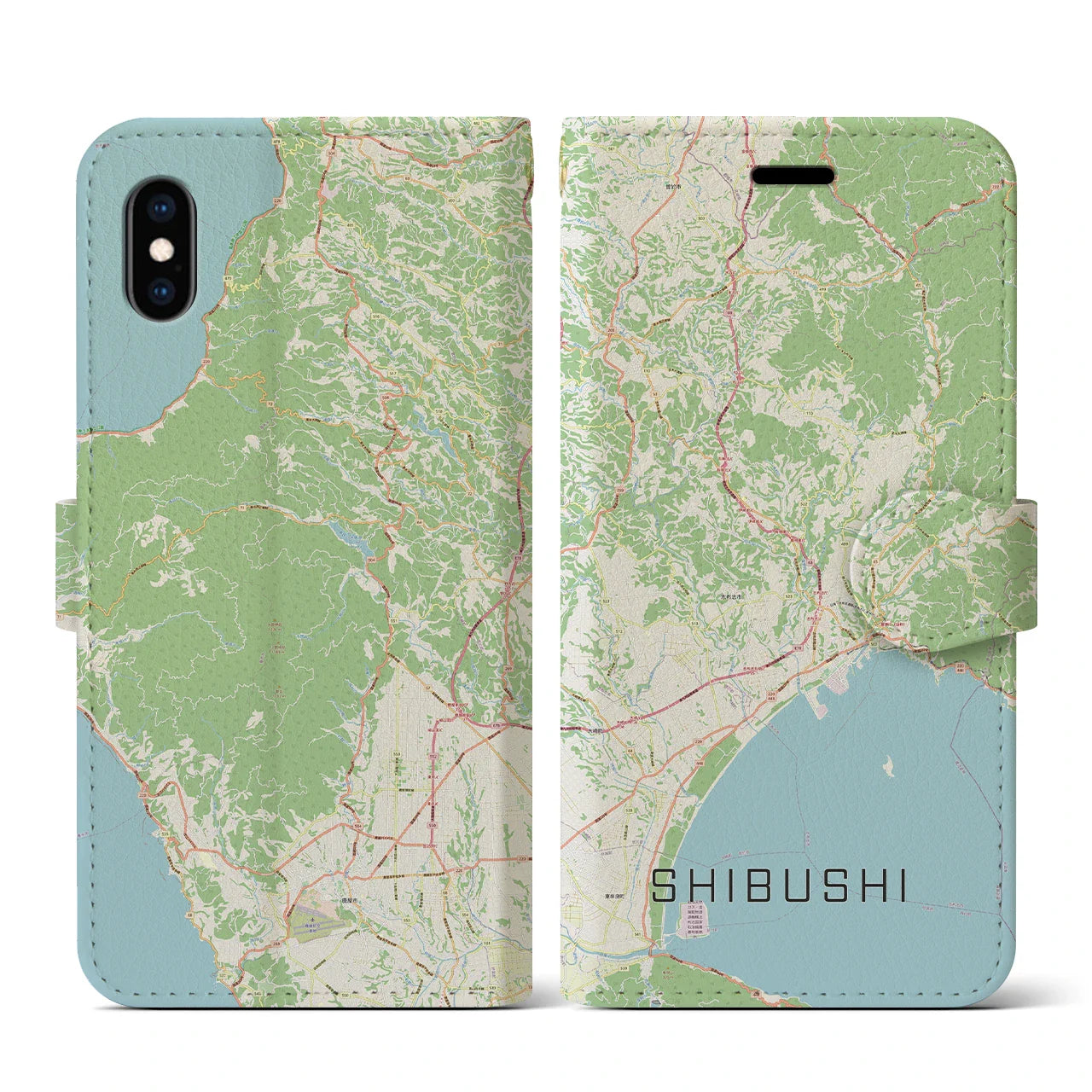 【志布志(鹿児島県)】地図柄iPhoneケース(手帳タイプ)ナチュラル・iPhone XS / X 用