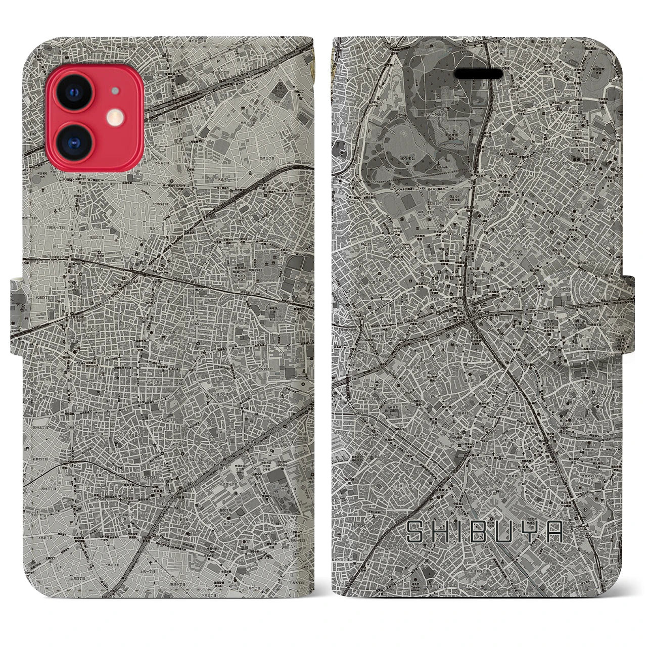 【渋谷(東京都)】地図柄iPhoneケース(手帳タイプ)モノトーン・iPhone 11 用