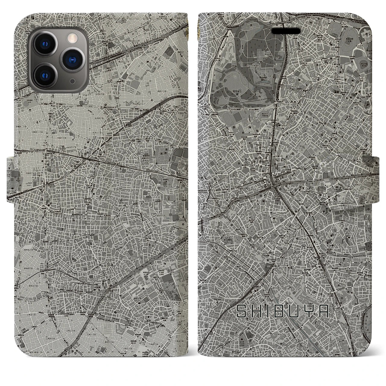 【渋谷(東京都)】地図柄iPhoneケース(手帳タイプ)モノトーン・iPhone 11 Pro Max 用